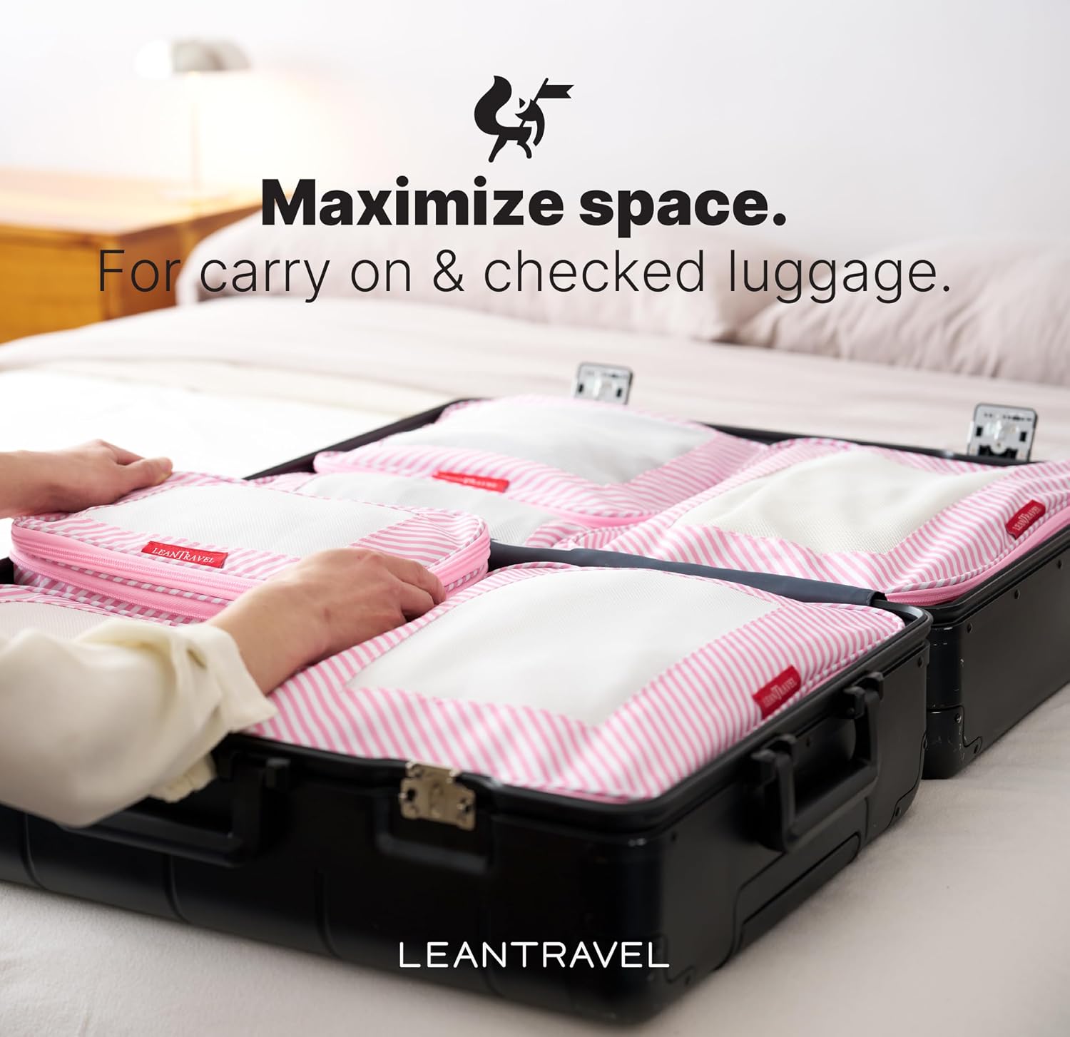 LeanTravel Premium Compression Packing Cubes for Travel - Suitcase Organizer Bags with Double Zipper & Breathable Mesh Panel - Space Saving Carry On Luggage Essentials (6-Pack, Grey)