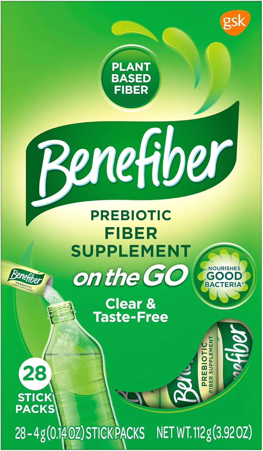 Benefiber Prebiotic Fiber Supplement Powder, Unflavored, 28 Stick Packs | Plant-based Prebiotic Fiber Powder, Sugar-Free, Dissolves Clear and Tasteless, GLP-1 Support for Digestive Health