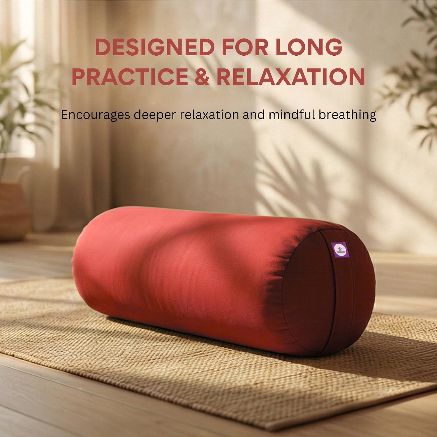 Yogikuti Iyengar Yoga Bolster for Restorative Yoga and Meditation – Lightweight Cotton Support Pillow with Handle for Easy Carry