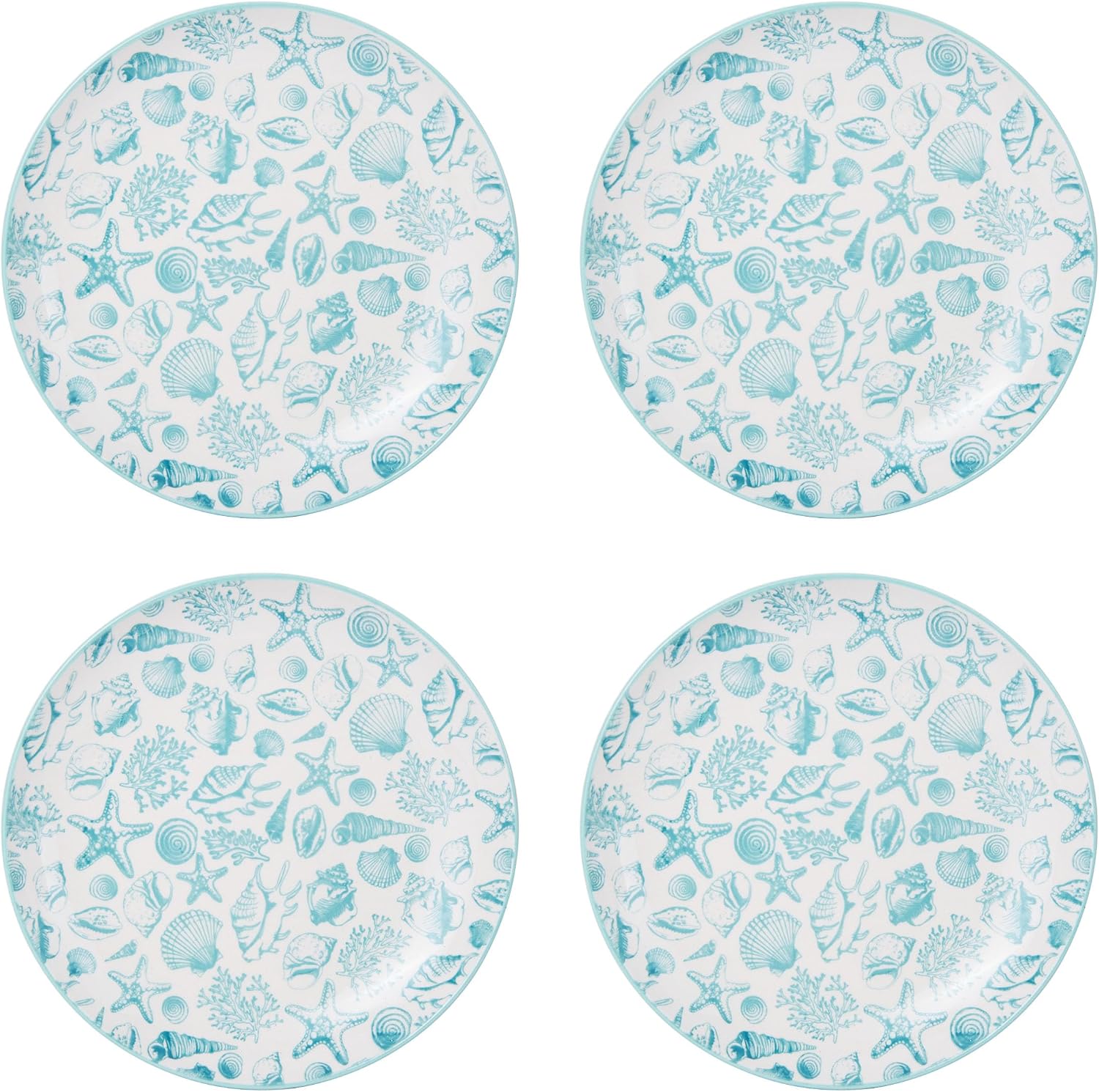 Pfaltzgraff Venice 16-Piece Stoneware Dinnerware Set, Service for 4, Aqua and White Color Combination, Durable and Chip Resistant, Microwave Safe