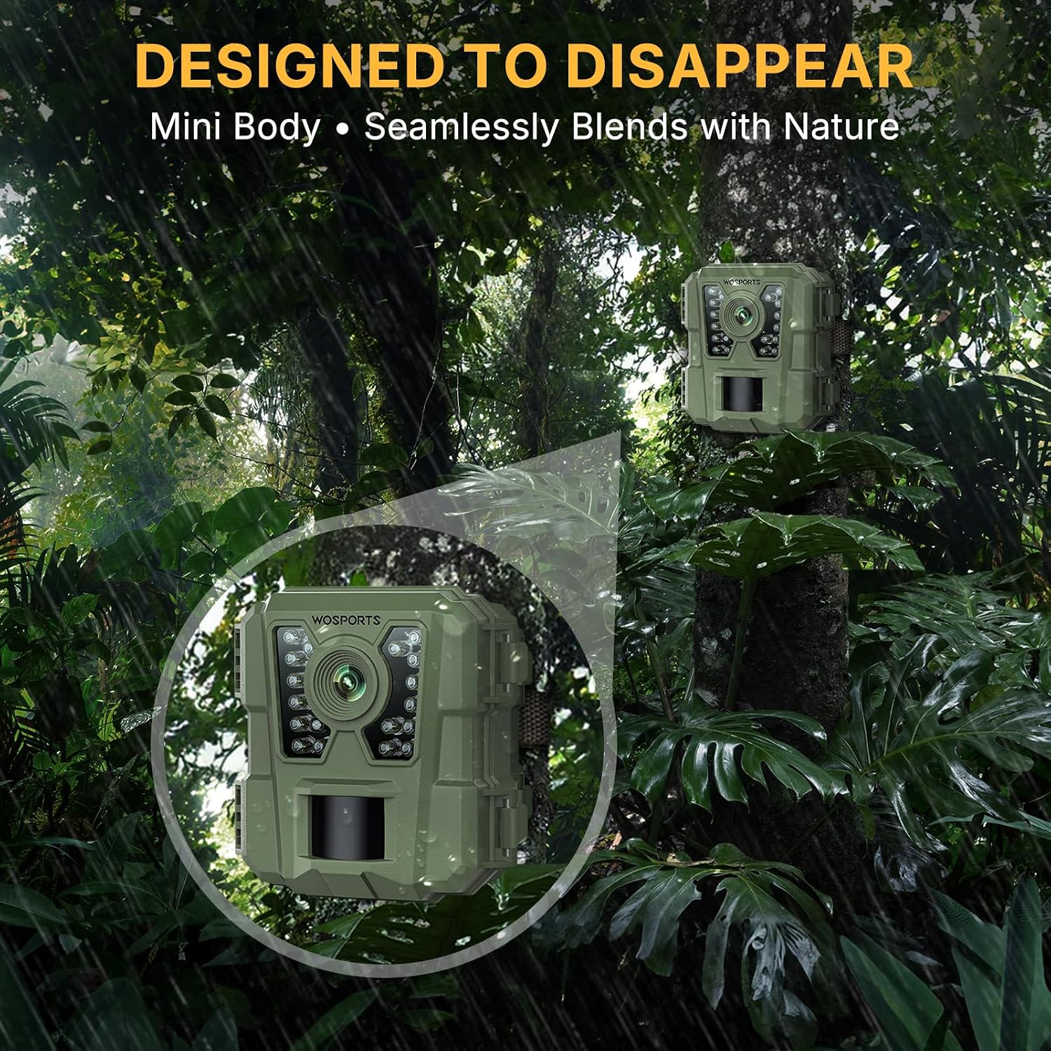WOSPORTS Mini Trail Camera 30MP 1080P HD Game Camera with Night Vision Motion Activated Waterproof