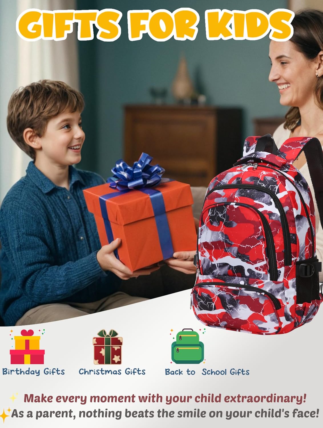 BLUEFAIRY Kids Backpack for Boys Elementary Book Bags Primary Middle School Bookbags for Childs Water Resistant Back to School Gifts Son Mochila