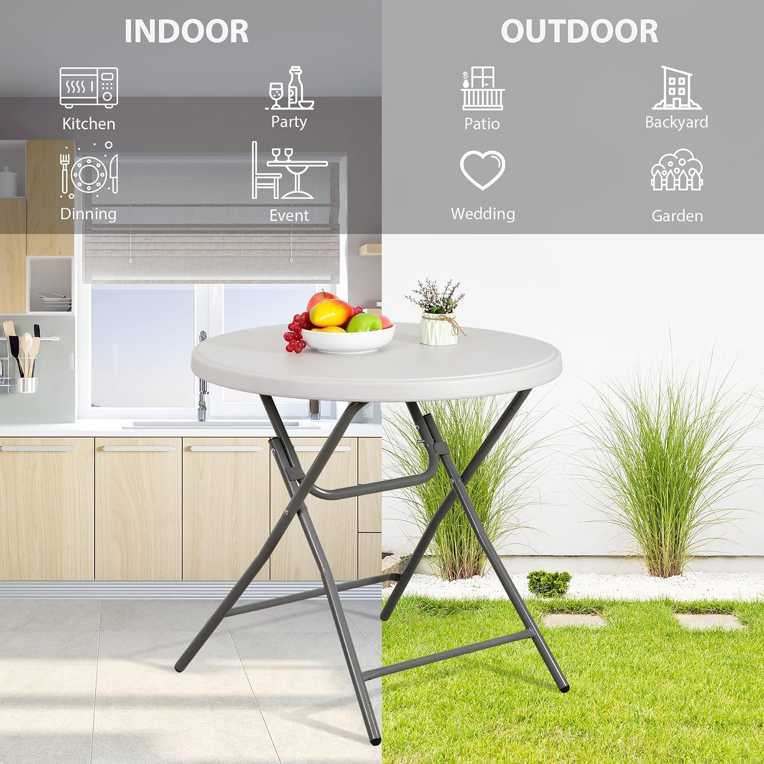 SUPER DEAL 6FT Folding Table for Indoor Outdoor, Portable Heavy Duty Fold-in-Half Plastic Dining Picnic Party Camping Table with Carrying Handle