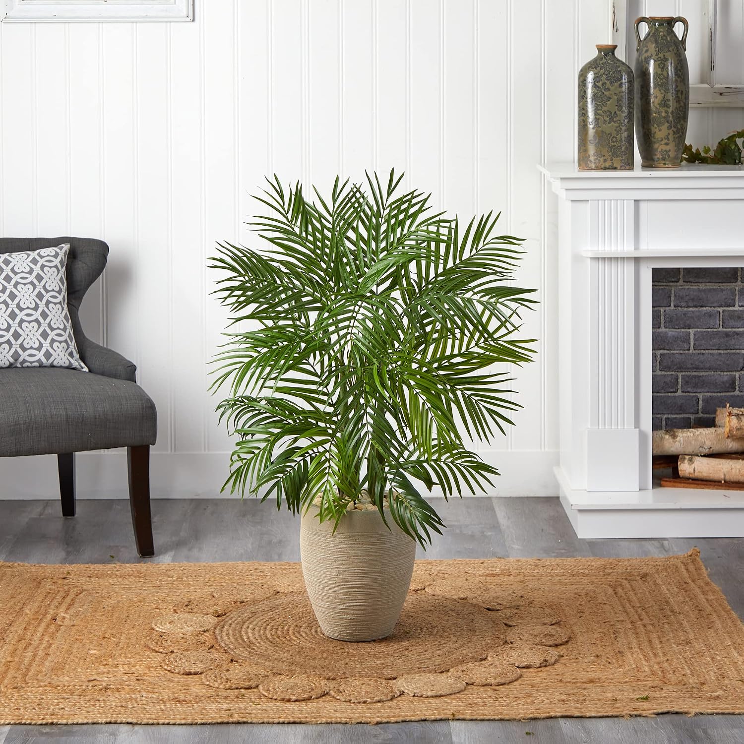 Nearly Natural 4ft. Areca Palm Artificial Tree in Sand Colored Planter