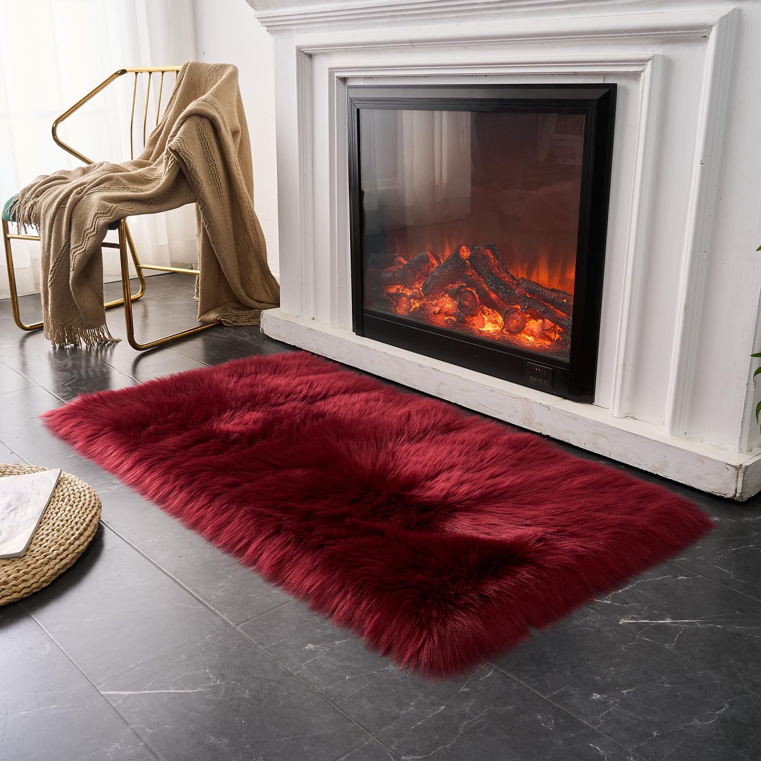 EasyJoy Ultra Soft Fluffy Shaggy Area Rug Faux Fur Rug Chair Cover Seat Pad Fuzzy Area Rug for Bedroom Floor Sofa Living Room (2 x 6 ft Sheepskin
