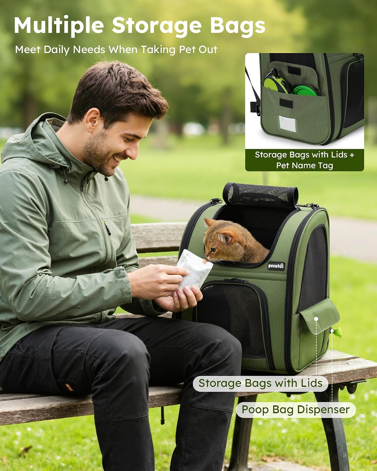 pecute Cat Backpack Expandable, Cat Carrier Backpack with Breathable Window