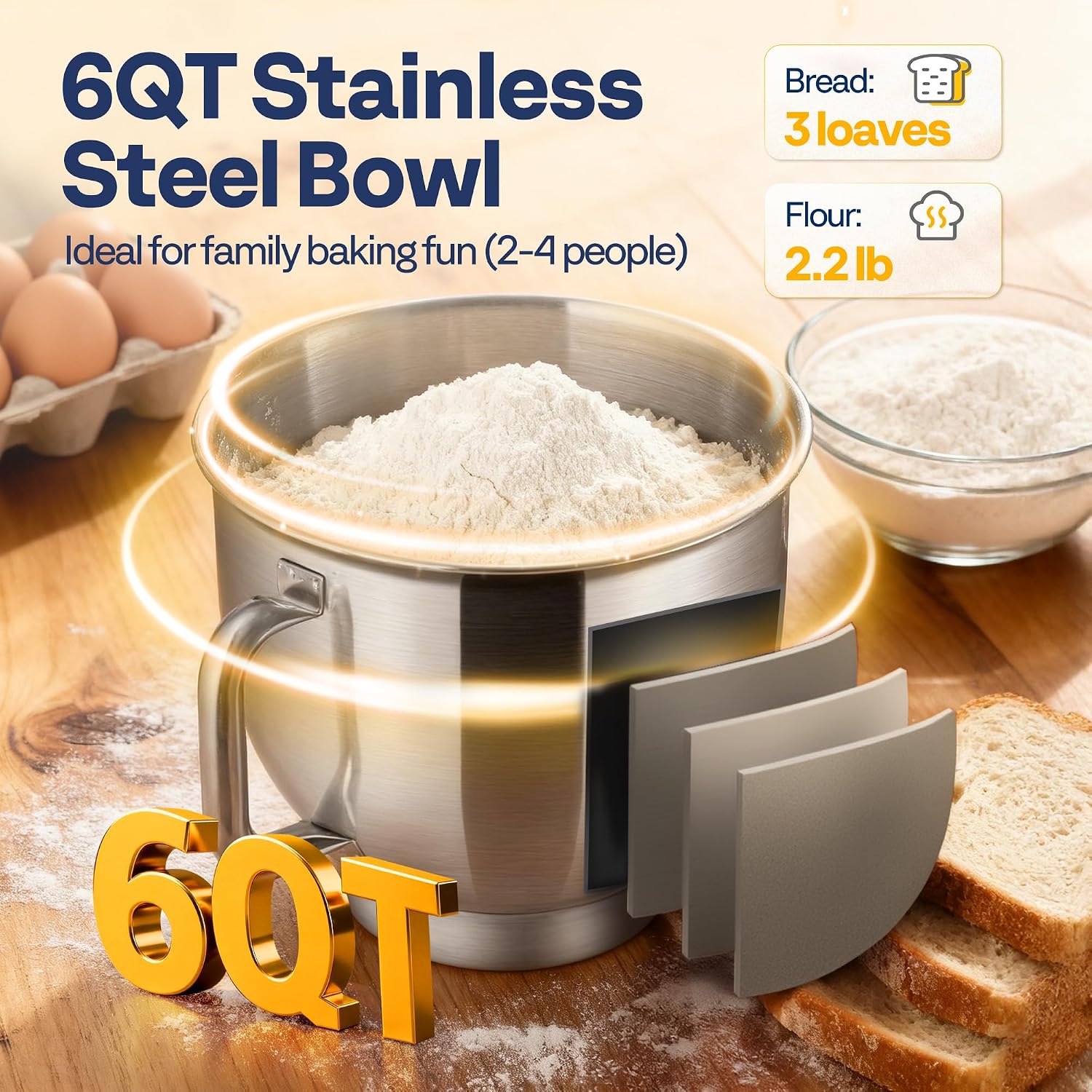 VIVOHOME Stand Mixer, 6-Quart Tilt-Head Kitchen Mixer with Bowl, Gray