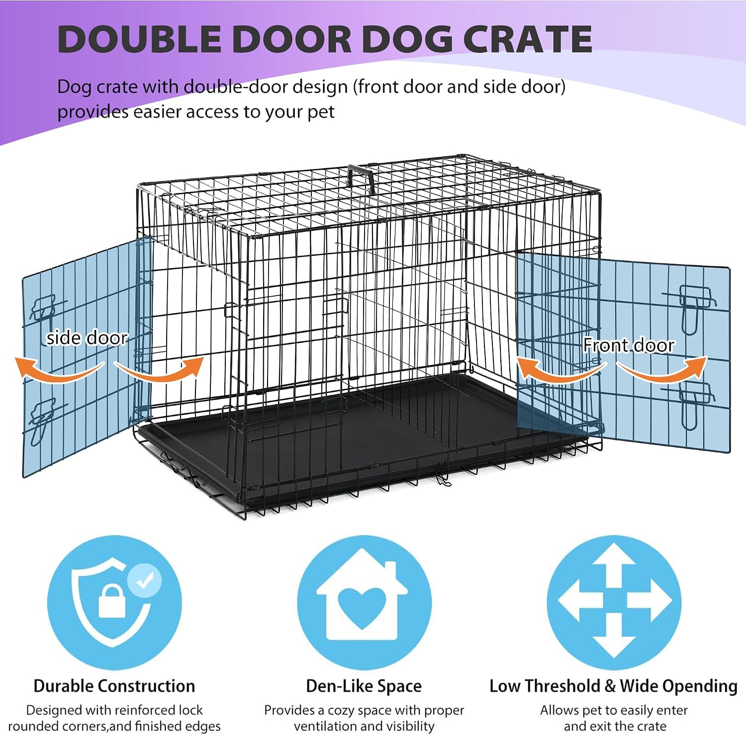 BestPet | Dog Crate | 48" | Black | Foldable Metal Kennel with Double Doors