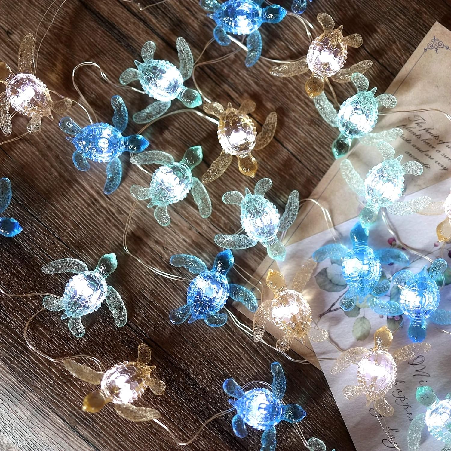 Beach Theme -Cute Green Sea Turtle String Lights- Ocean Fairy Decorative Lights- 10ft 30 LEDs -USB Powered -Multi-Function- Remote Control-Christmas