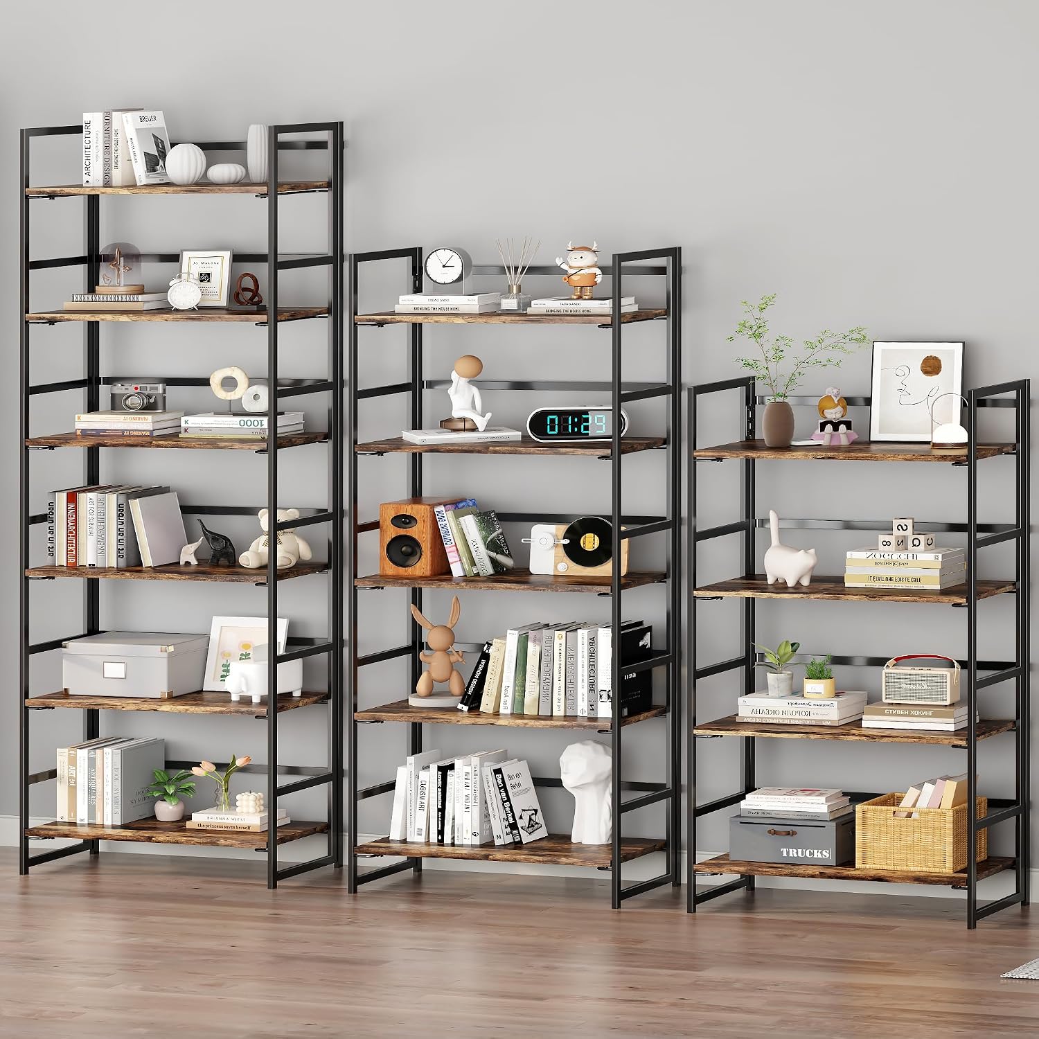 Vintage Multifunctional Folding Bookshelf, No-Assembly Plant Stand Storage Rack Shelves for Home Office (Fire, 5-Tier)