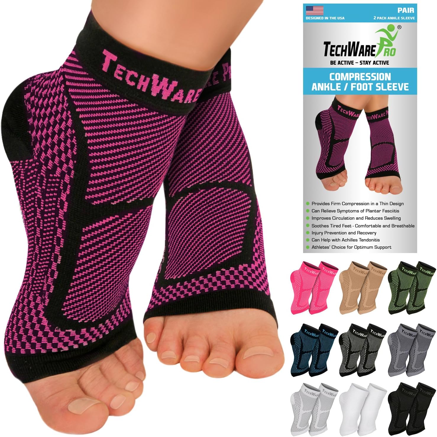 Ankle Brace Compression Sleeve - Plantar Fasciitis Sock. Relieves Achilles Tendonitis. Foot Arch Support Reduces Joint Pain, Swelling & Heel Spur Pain. Injury Recovery Braces for Sports