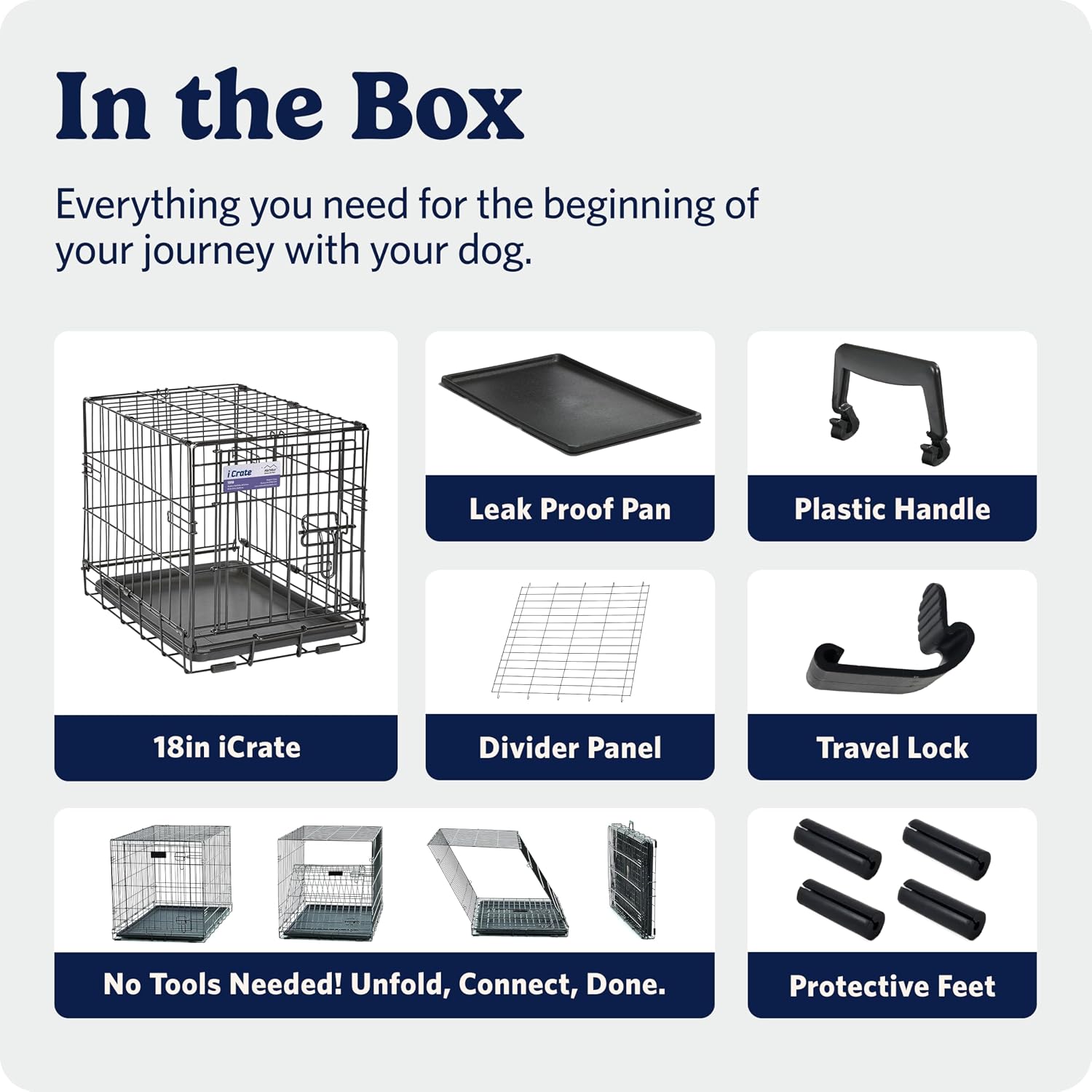 MidWest Homes for Pets 48-Inch iCrate for Extra-Large Breeds, 90-110 lbs, Single Door Folding Dog Crate with Divider Panel, Leak-Proof Tray & Secure Latches, Portable, Durable & Easy to Assemble
