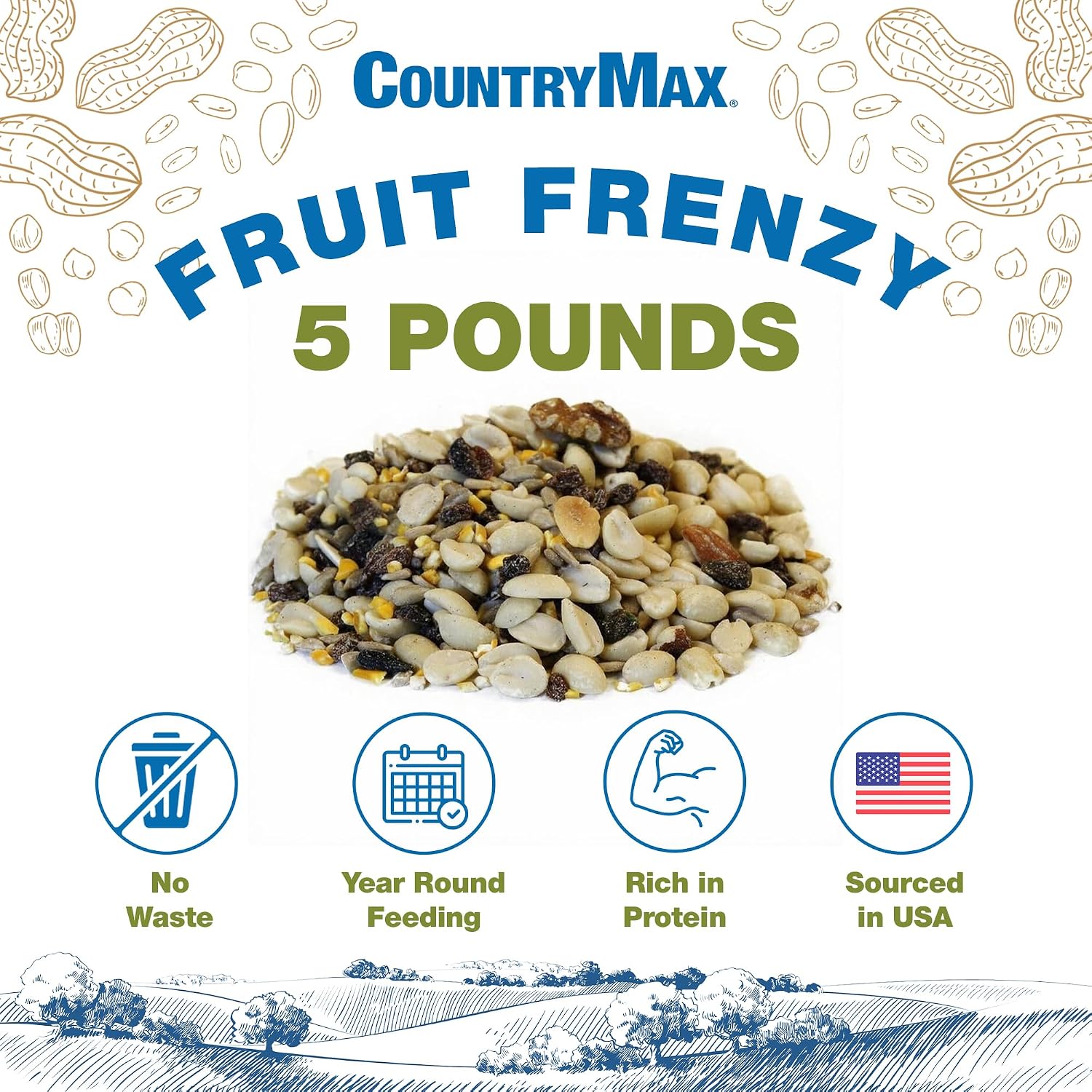 Backyard Seeds Woodpecker No-Waste Bird Seed Mix 5lbs - Premium Shelled Peanuts & Sunflower Chips, Small Bag of Wild Bird Food