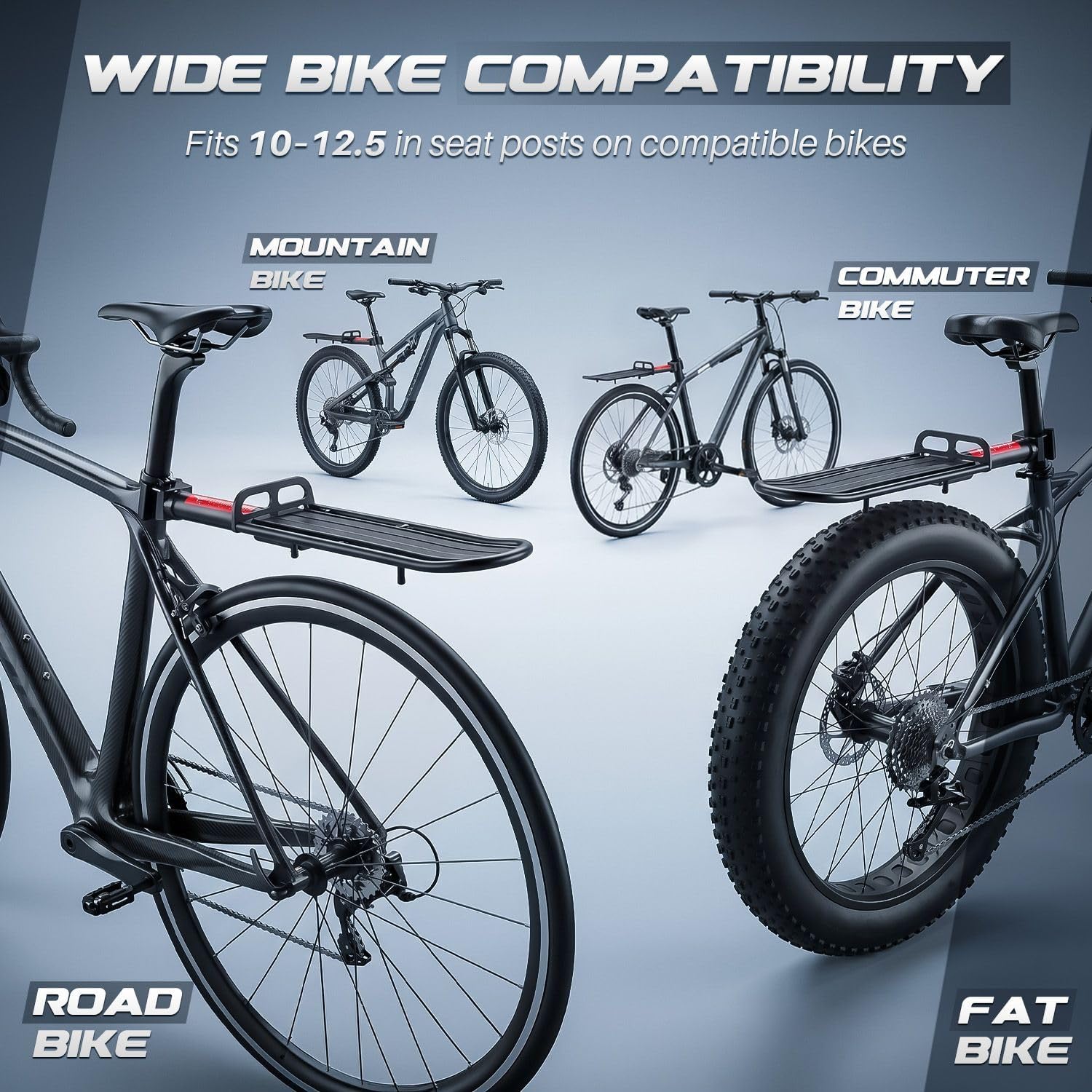 Flexzion Bike Cargo Rack, Adjustable Aluminum Rear Rack, 20 lb, Black | Bike Luggage Rack with Seat Post Mount, Extendable Platform