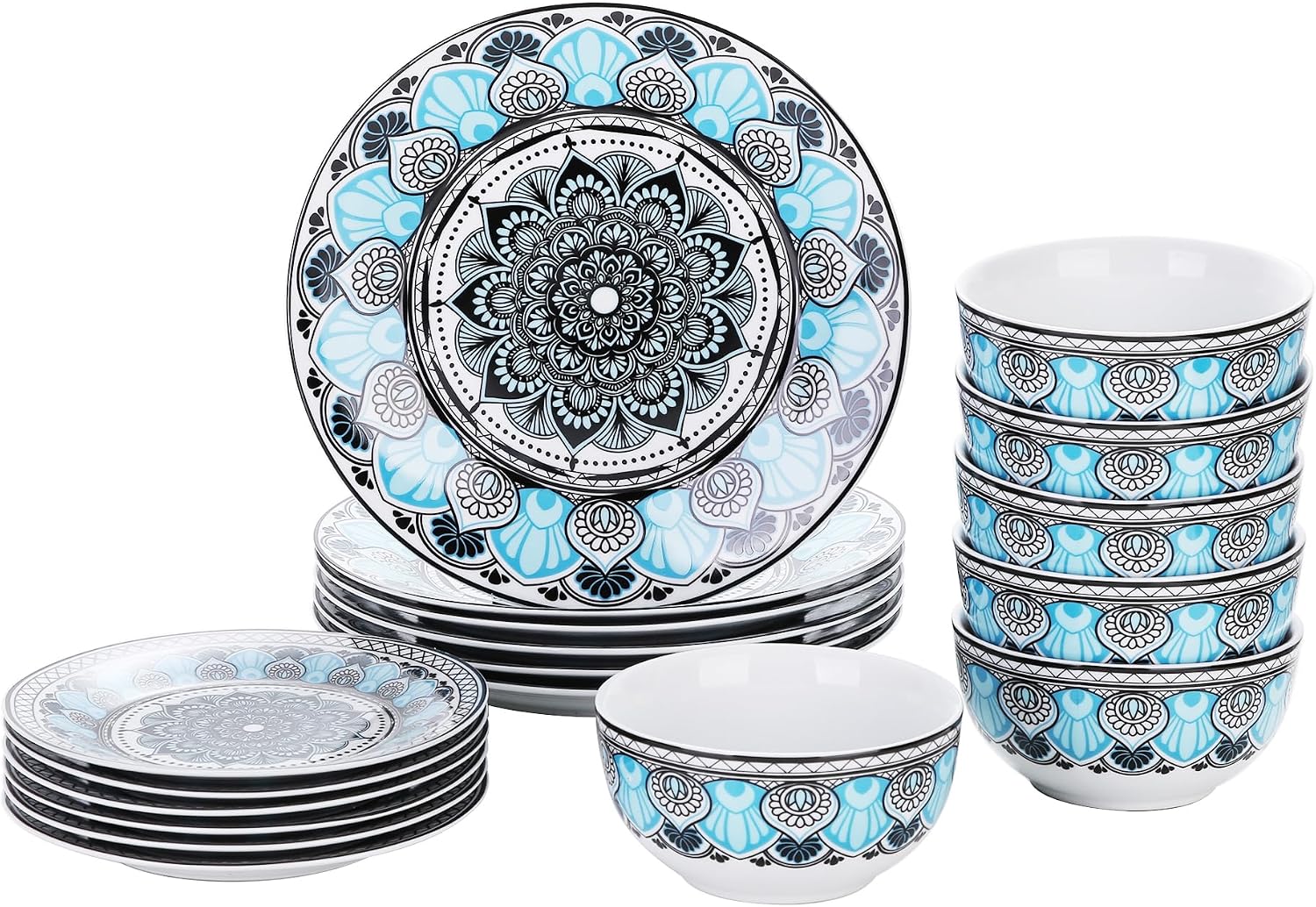 VEWEET 30 PCS Ceramic Dinnerware Sets for 6, Pink Floral Dish Set, ANNIE | Porcelain Dinner Set Including Dessert Plates, Soup Plates, Dinner Plates, Cups & Saucers, Microwave & Dishwasher Safe