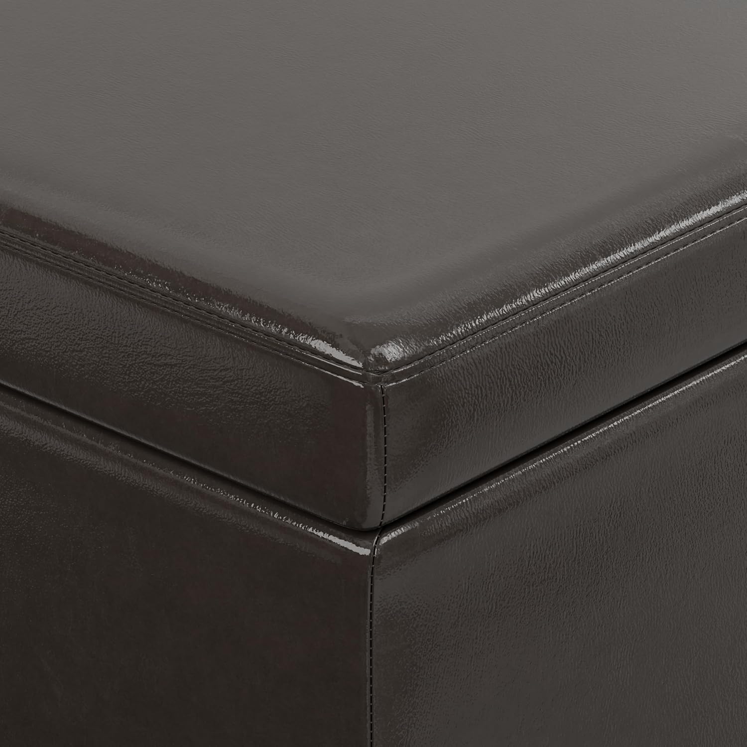 SIMPLIHOME Avalon 48" Wide Vegan Leather Storage Ottoman in Brown