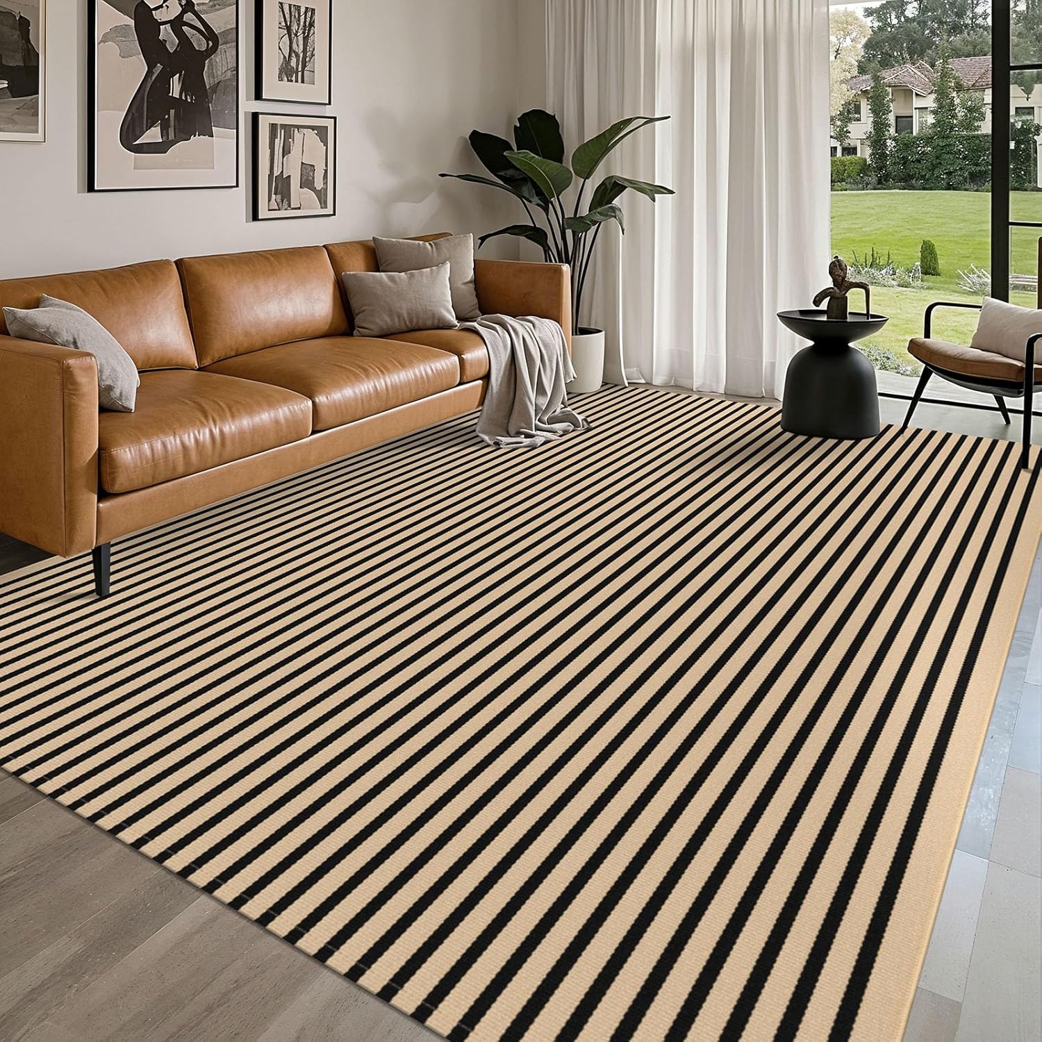 IOHOUZE 27.5x43 Buffalo Plaid Rug, Washable Front Door Mat, Black White