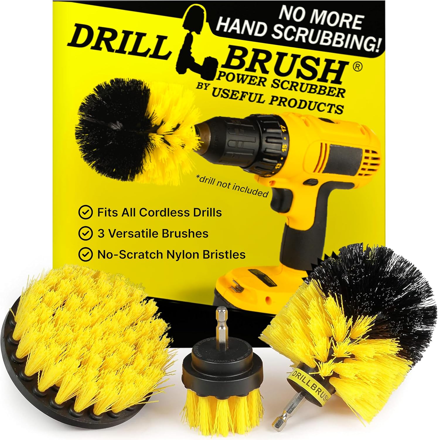 Drillbrush Drill Brush Attachment Set for Bathroom, Tile & Grout Cleaning | Power Scrubber Brush Kit for Bathtub & Shower - All-Purpose Household Cleaning Brushes for Drill - Electric Grout Cleaner Kit