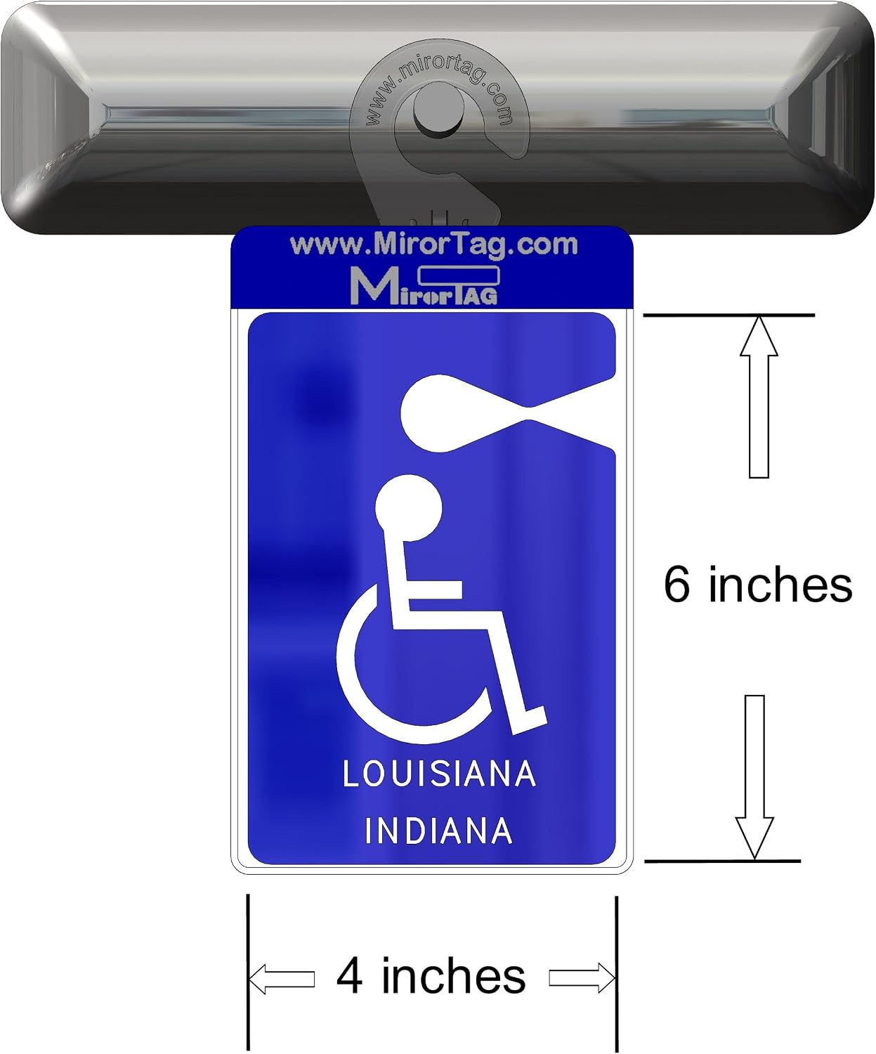 Mirortag Silver - a Novel Holder for Louisiana & Indiana Handicap Parking Placard & Other Hang Tag Permits. Magnetically Display & Remove Your Tag.