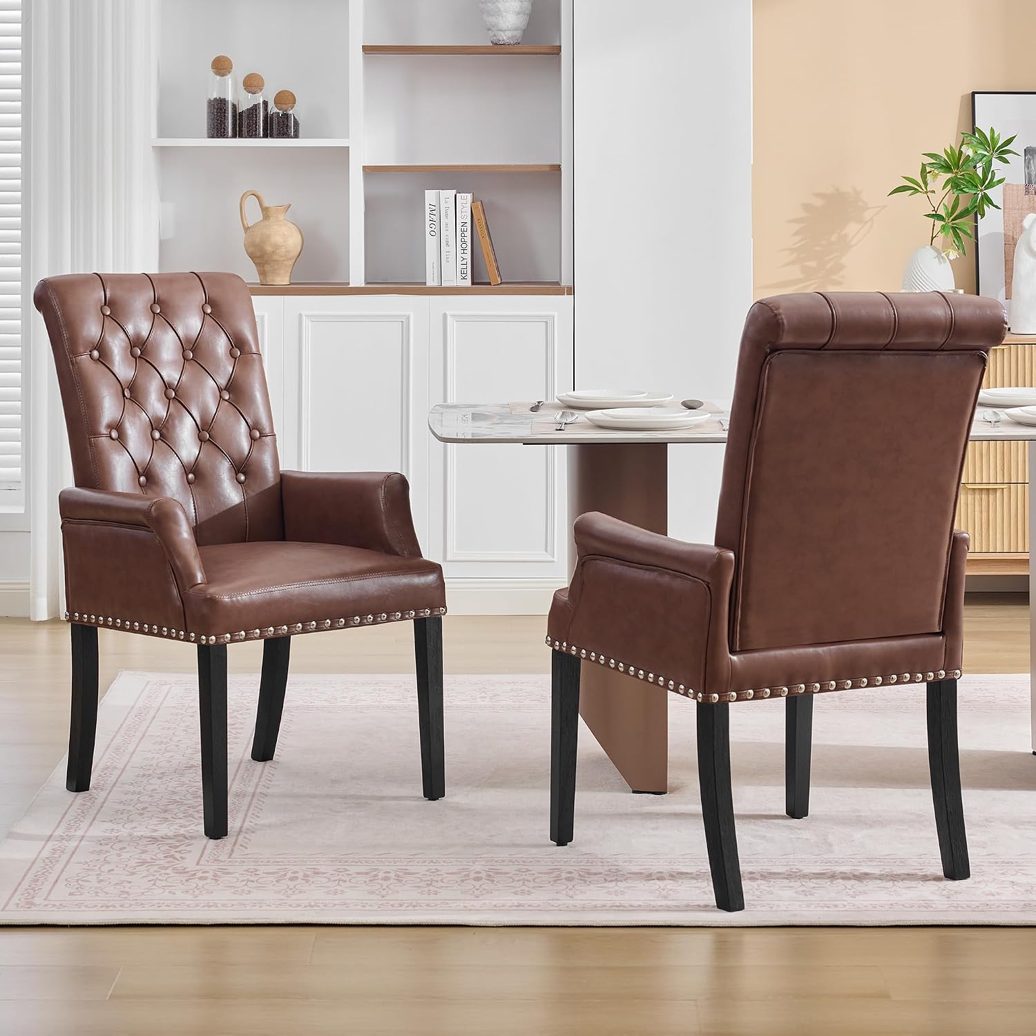 adochr Dining Chairs with Arms,Linen High Back Dining Room Chairs, Beige