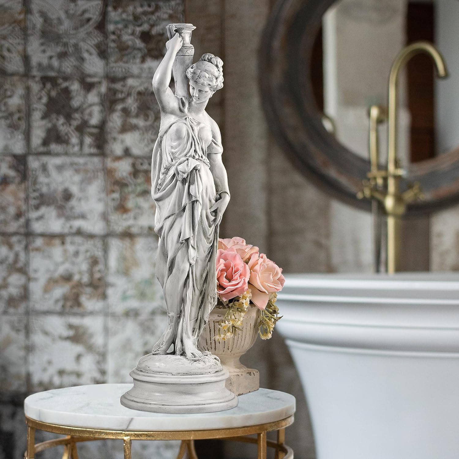 Design Toscano Dione the Divine Greek Water Woman Indoor/Outdoor Garden Statue, Medium, 22 inches tall, Cast Stone Resin, Antique Stone Finish