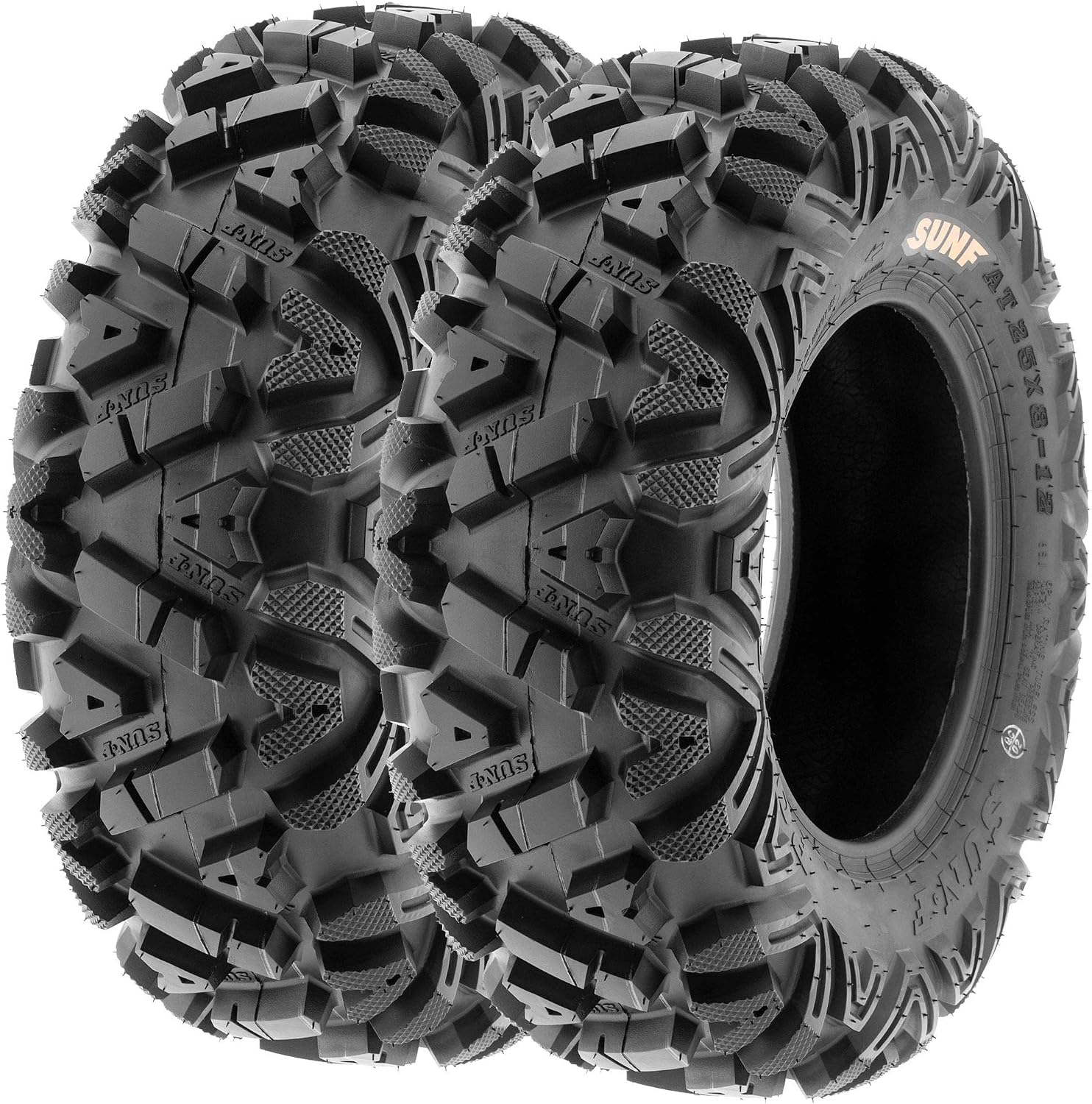 SunF ATV Tires 25x10-12 UTV Tire 25x10x12 All Terrain Off-Road Mud Tires, 6 Ply Tubeless