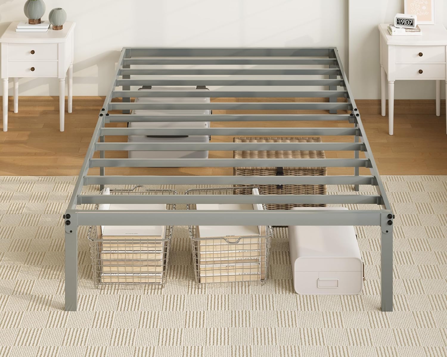 Allewie Full Size Bed Frame, 14 inch Metal Platform Beds with Storage Space, No Box Spring Needed and Easy Assembly, White