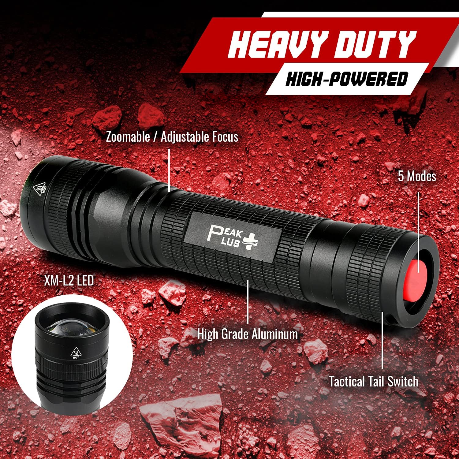 PeakPlus High Powered LED Flashlight LFX2000, Brightest High Lumen Light with 5 Modes, Zoomable and Water Resistant, Best Flashlights for Camping