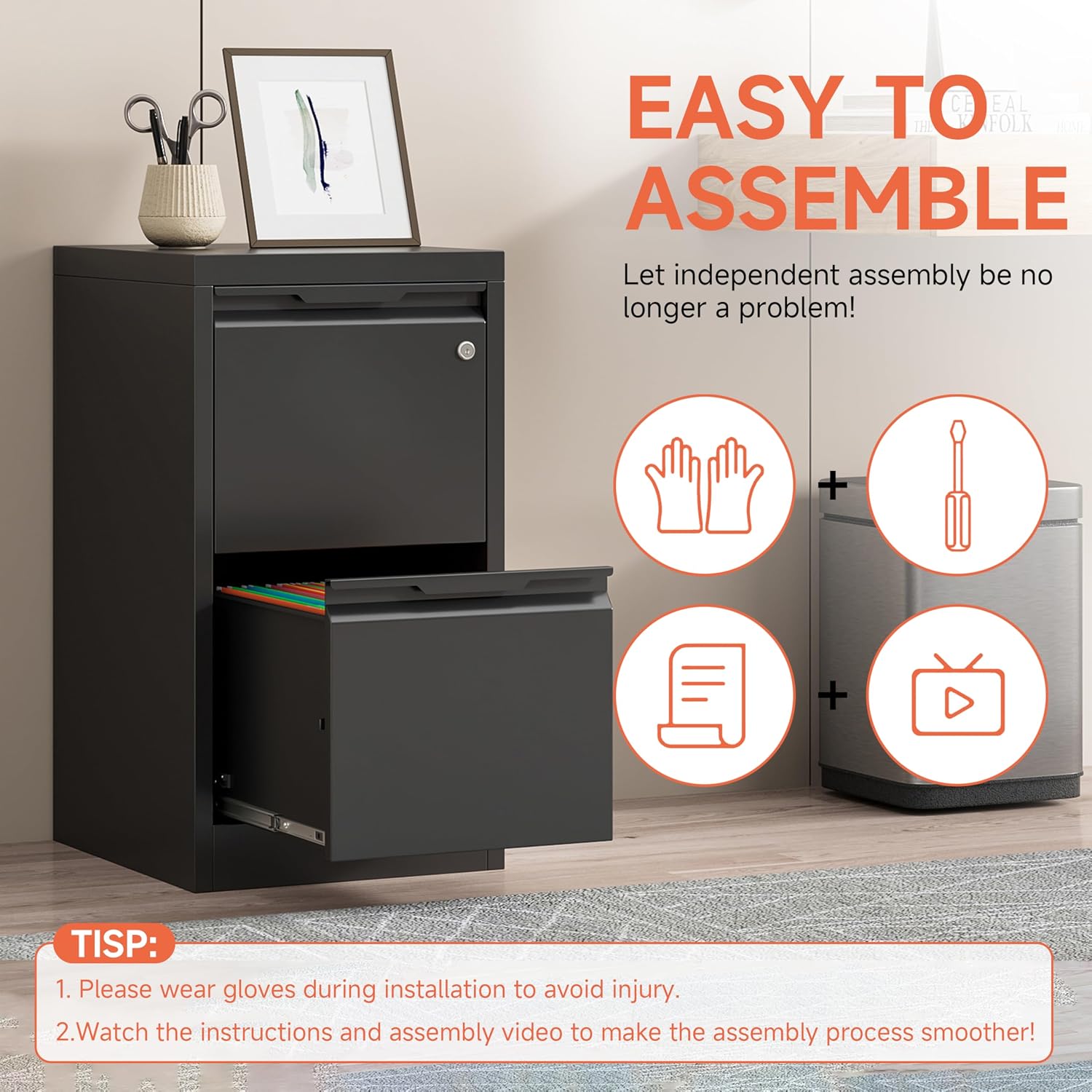 3 Drawer File Cabinet with Lock,Vertical Filing Cabinets for Home Office,Heavy Duty Metal File Cabinet for Hanging A4/Letter/Legal Size File,Vertical File Cabinet 15" W X 17.8" D X 38.3" H-Black