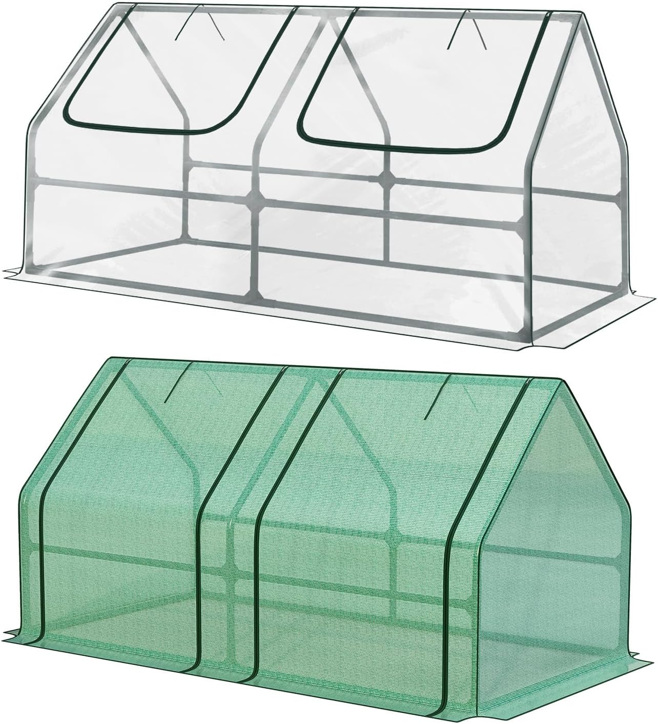 Aoodor 6 x 3 x 3 ft Mini Greenhouse with 2 Zipper Doors, Water-Resistant, UV-Protected for Flowers, Vegetables, and Herbs, Green