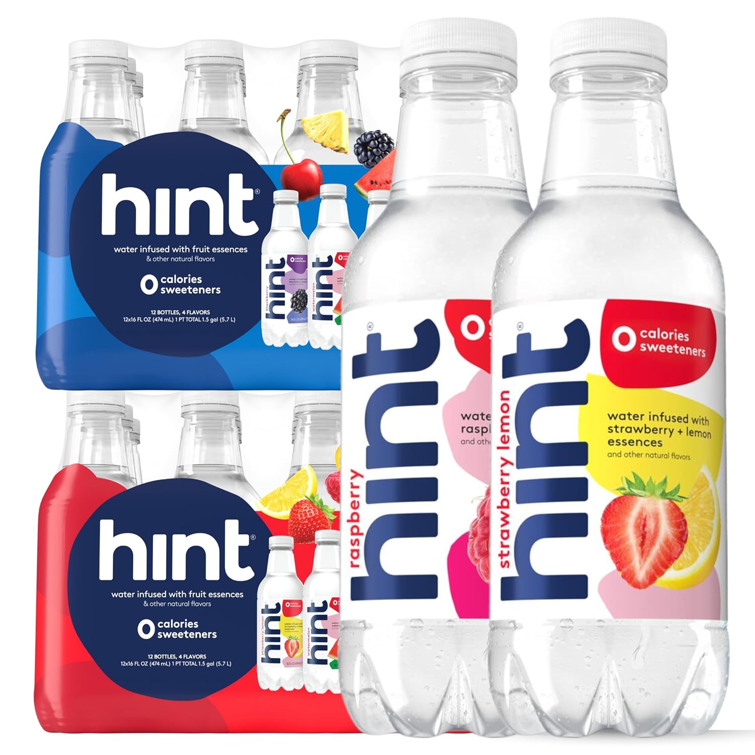 Hint Flavored Water Zero Sugar 0 Calories - Pineapple 16 FL Oz (12 pack) | Crisp, refreshing water, fruit flavors. 0 calories, 0 sugar, 0 sweeteners. Hydration for wellness. Gluten-free, Kosher, Vegan