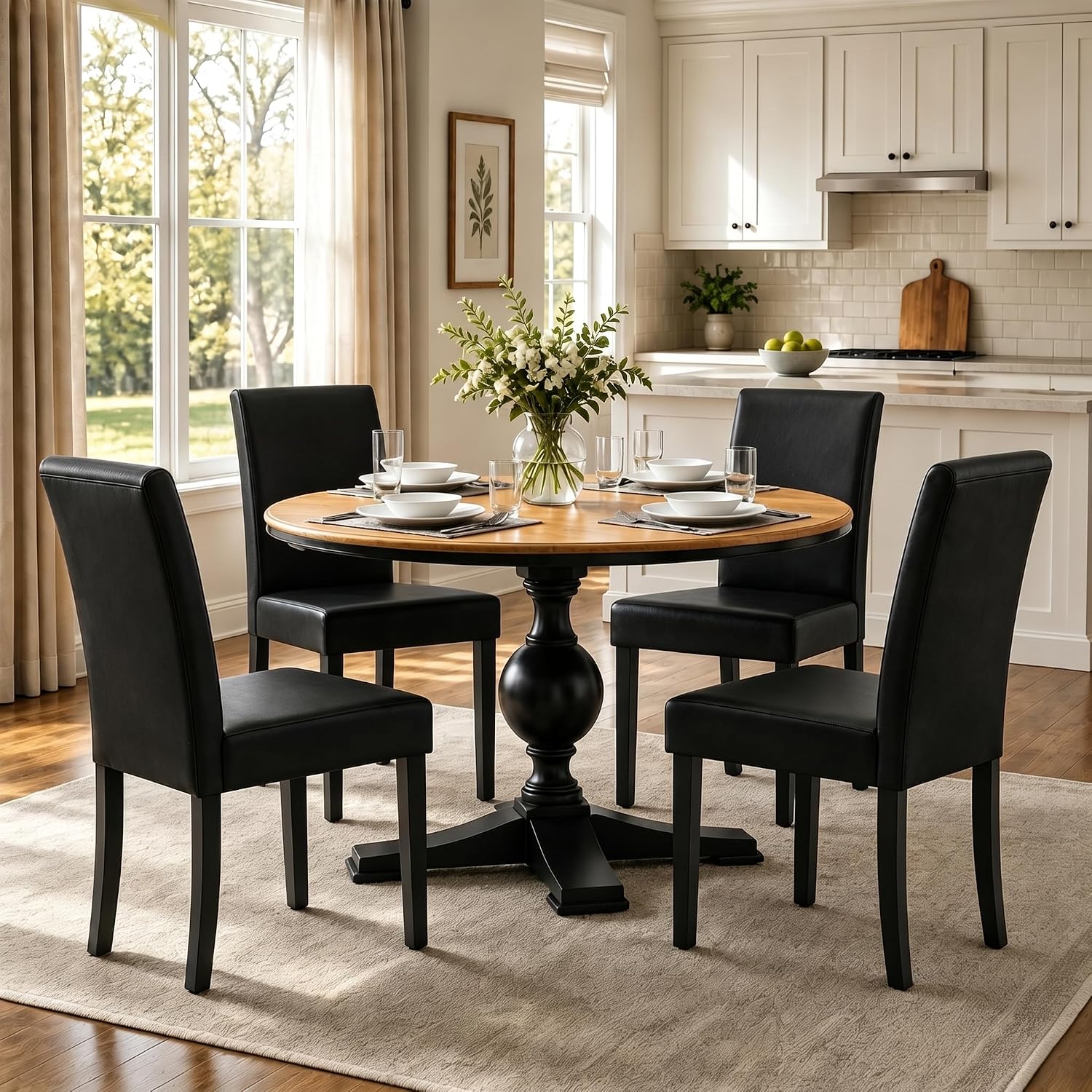 Yaheetech Dining Chairs Set of 4 Upholstered Kitchen Chairs Black