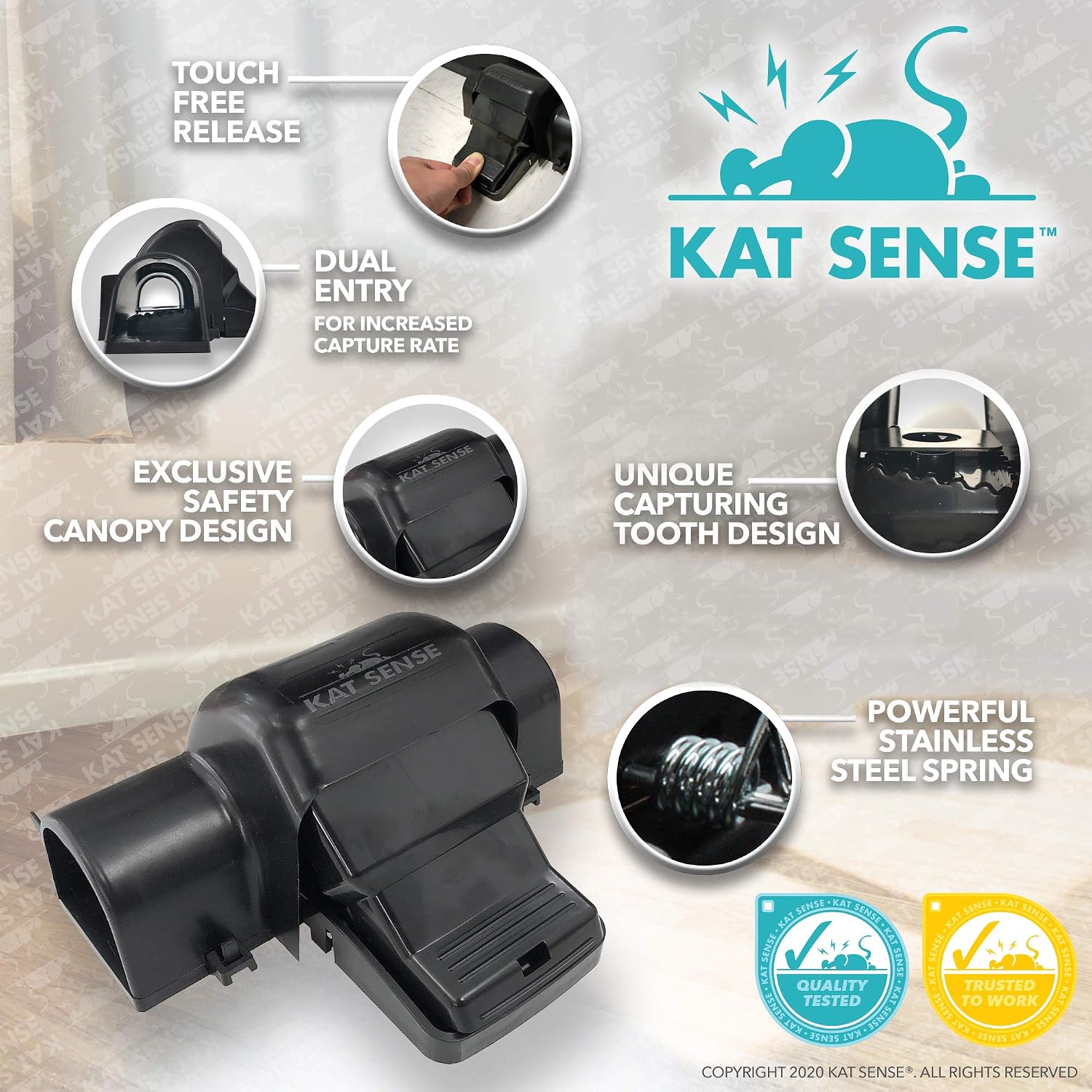 Kat Sense Covered Rat Trap & Chipmunk Trap, Prevents Accidental Triggering with Tunnel Design, Quick Action Pest Control Device