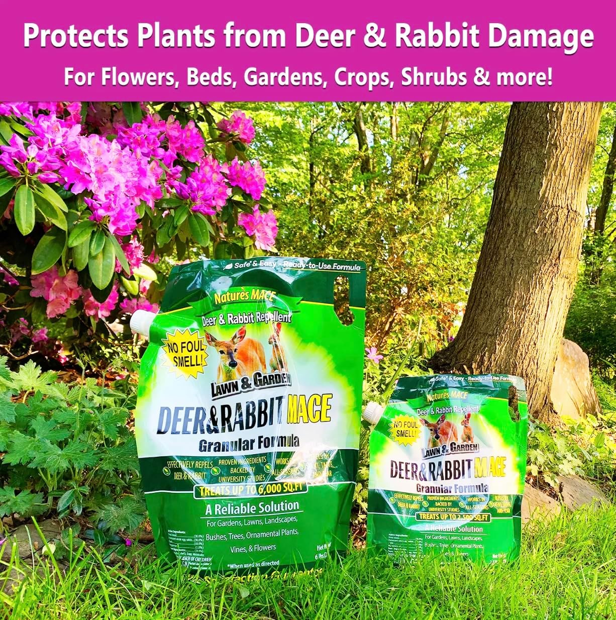 Nature's MACE Deer & Rabbit Repellent 25 lb Granules | Covers 25,000 Sq Ft, Repel Deer from Your Home & Garden, Deterrent, Safe to use Around Children, Plants, Produce.