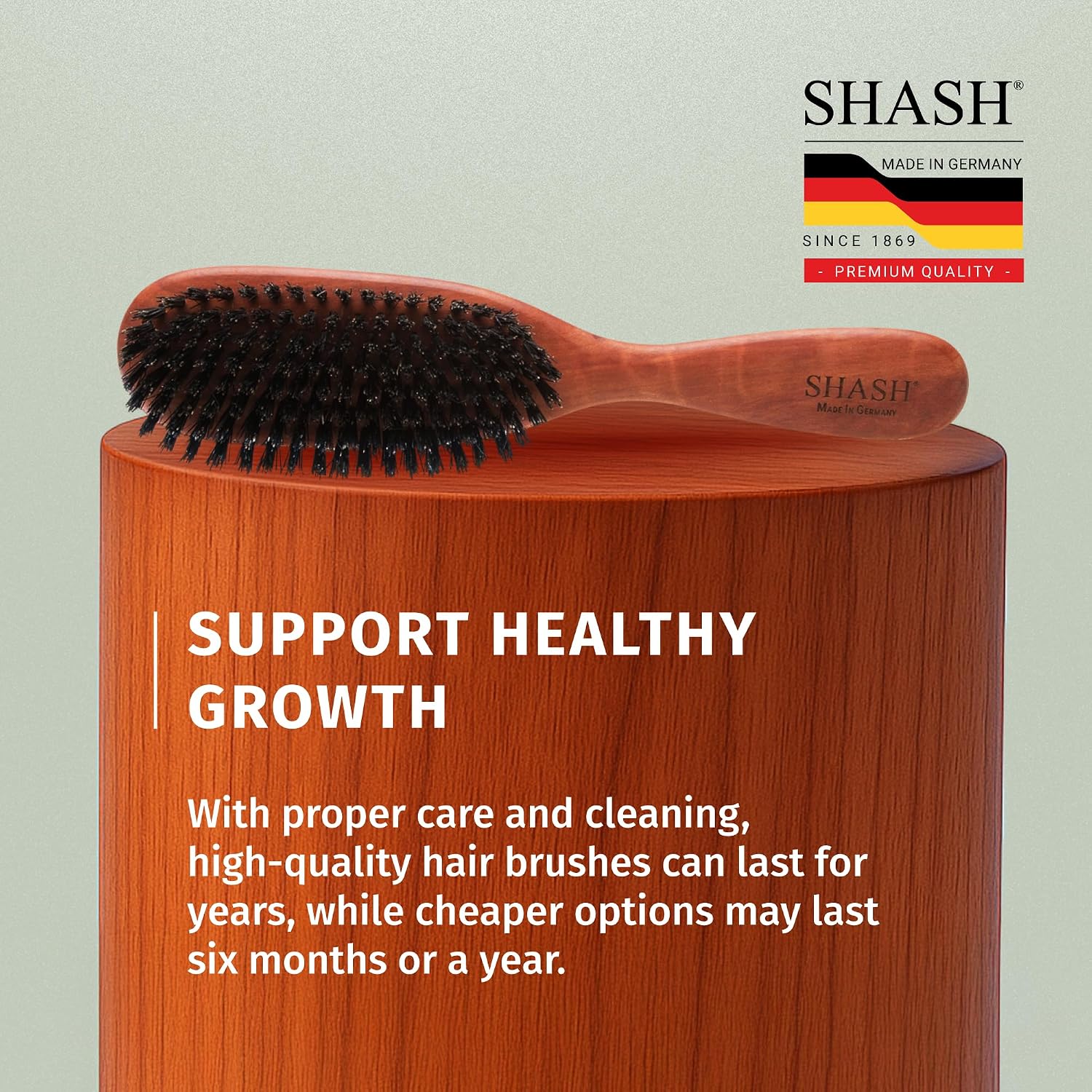 SHASH Classic German First Cut 100% Boar Bristle Hair Brush Since 1869 - Conditions Hair, Improves Texture, Exfoliates Scalp