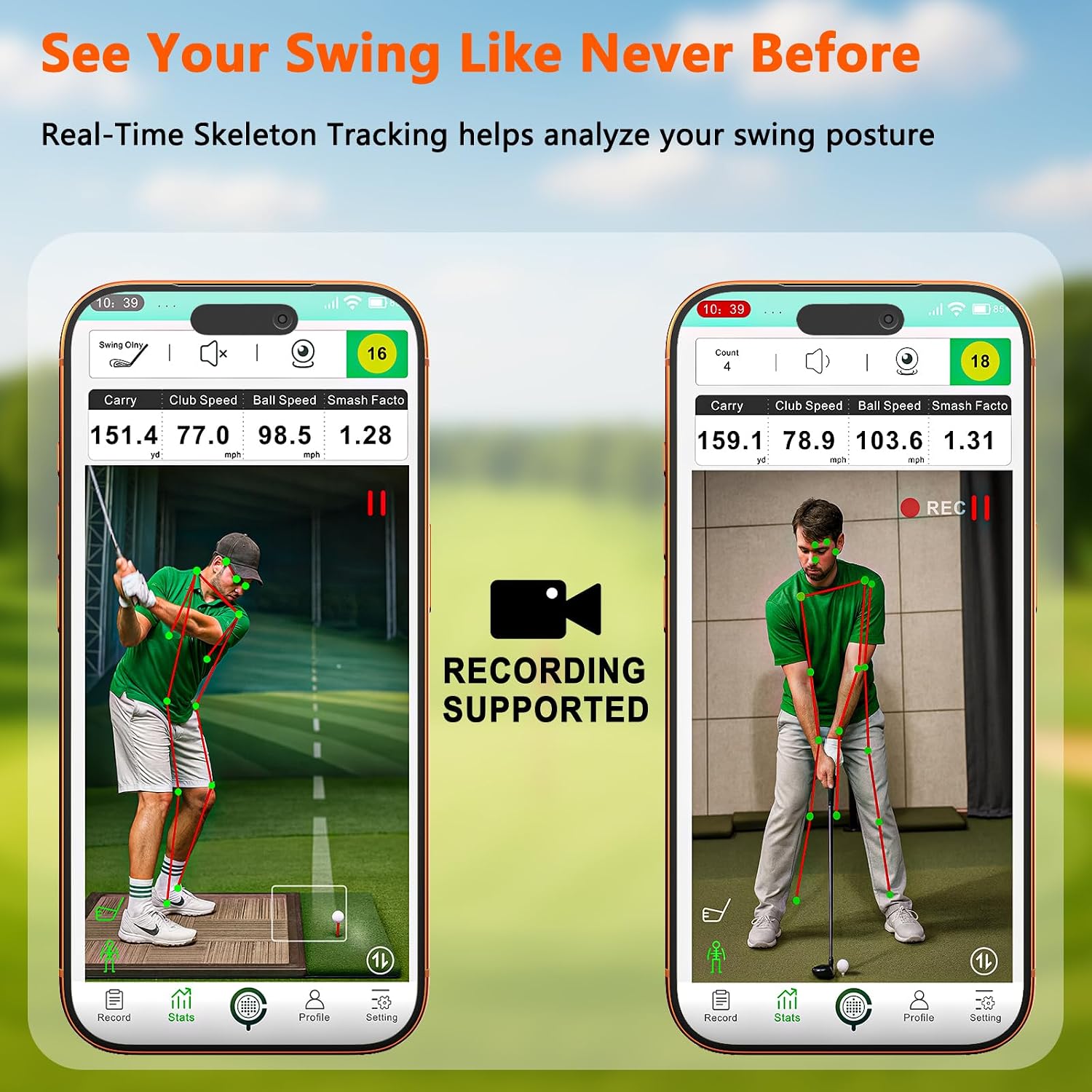 Golf Launch Monitor & Portable Swing Analyzer with 13 Metrics | Multi-Angle Practice Views
