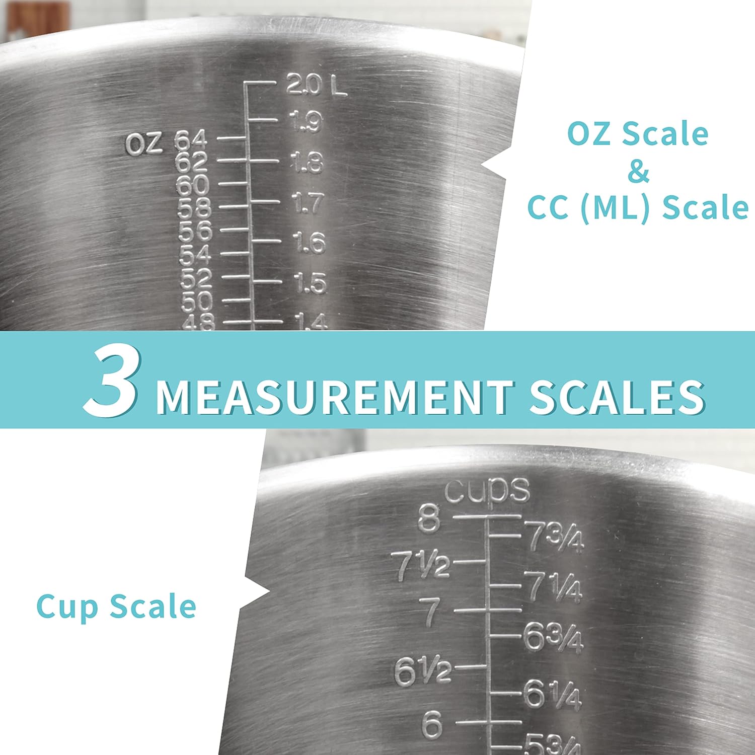 Newness Stainless Steel Measuring Cup, Metal Measuring Cup with Handle (Upgraded, 3 Marking Including Cup/ML/Ounce Scale), 16 Ounces (0.5 Liter, 2 Cup)