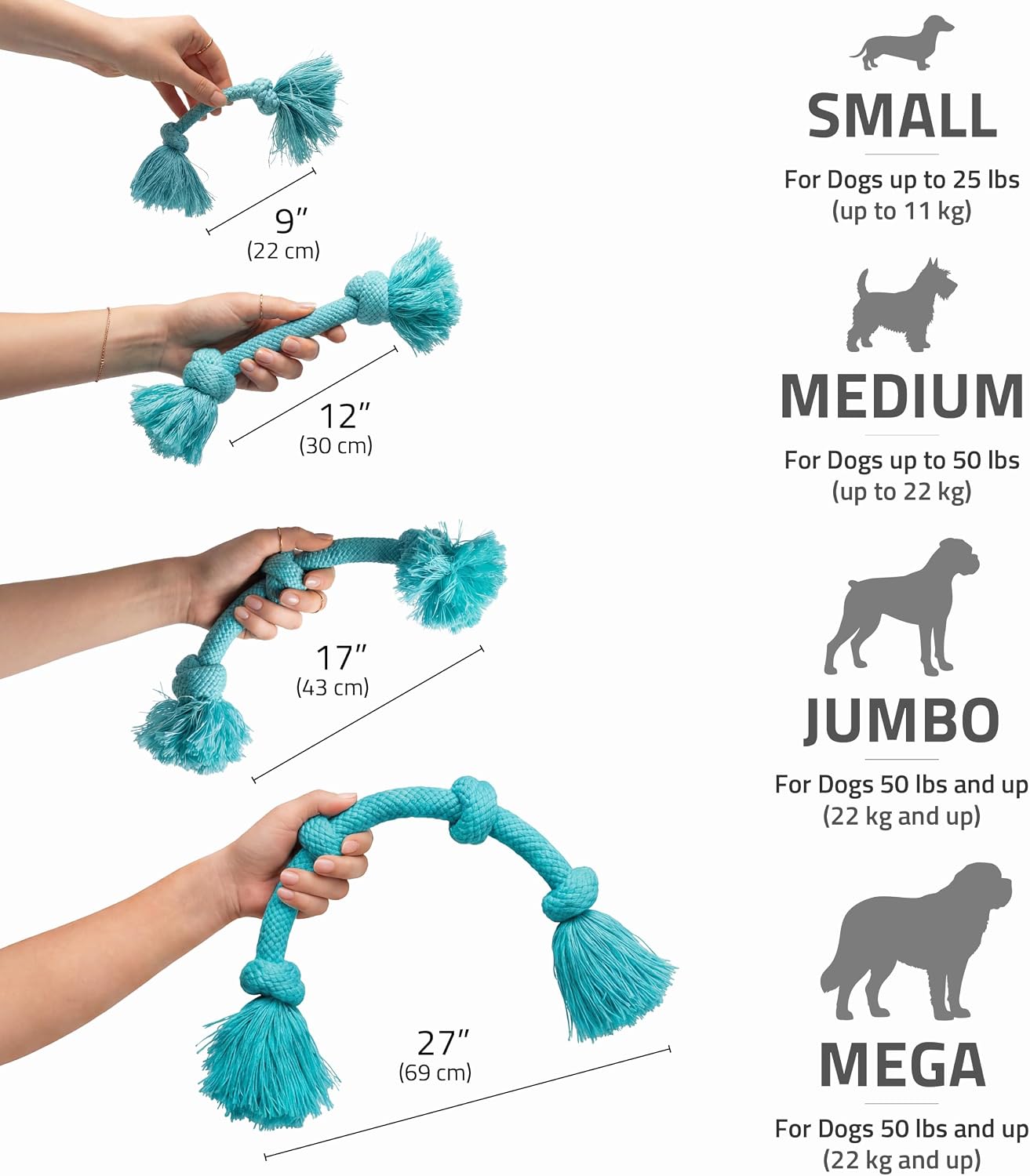 Playology Tug Rope Dog Toys for Large Breed Dogs - Jumbo, Beef Scent