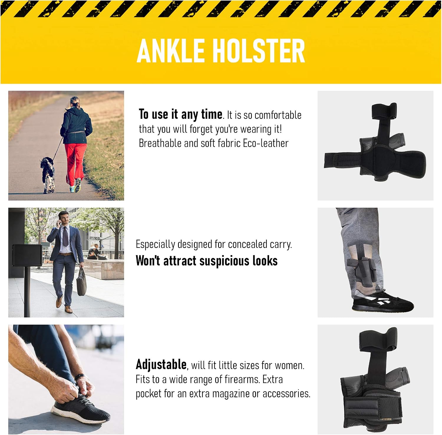 Houston Gun Holsters Ankle Holster, Glk 26/27, 33, Right Hand
