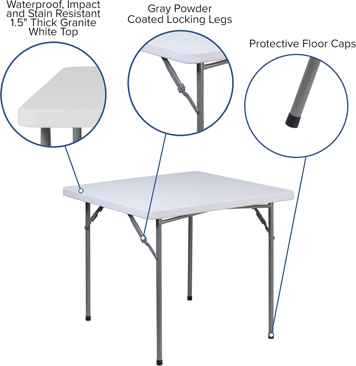 EMMA + OLIVER 2.81-Foot Square Granite White Plastic Card and Game Table