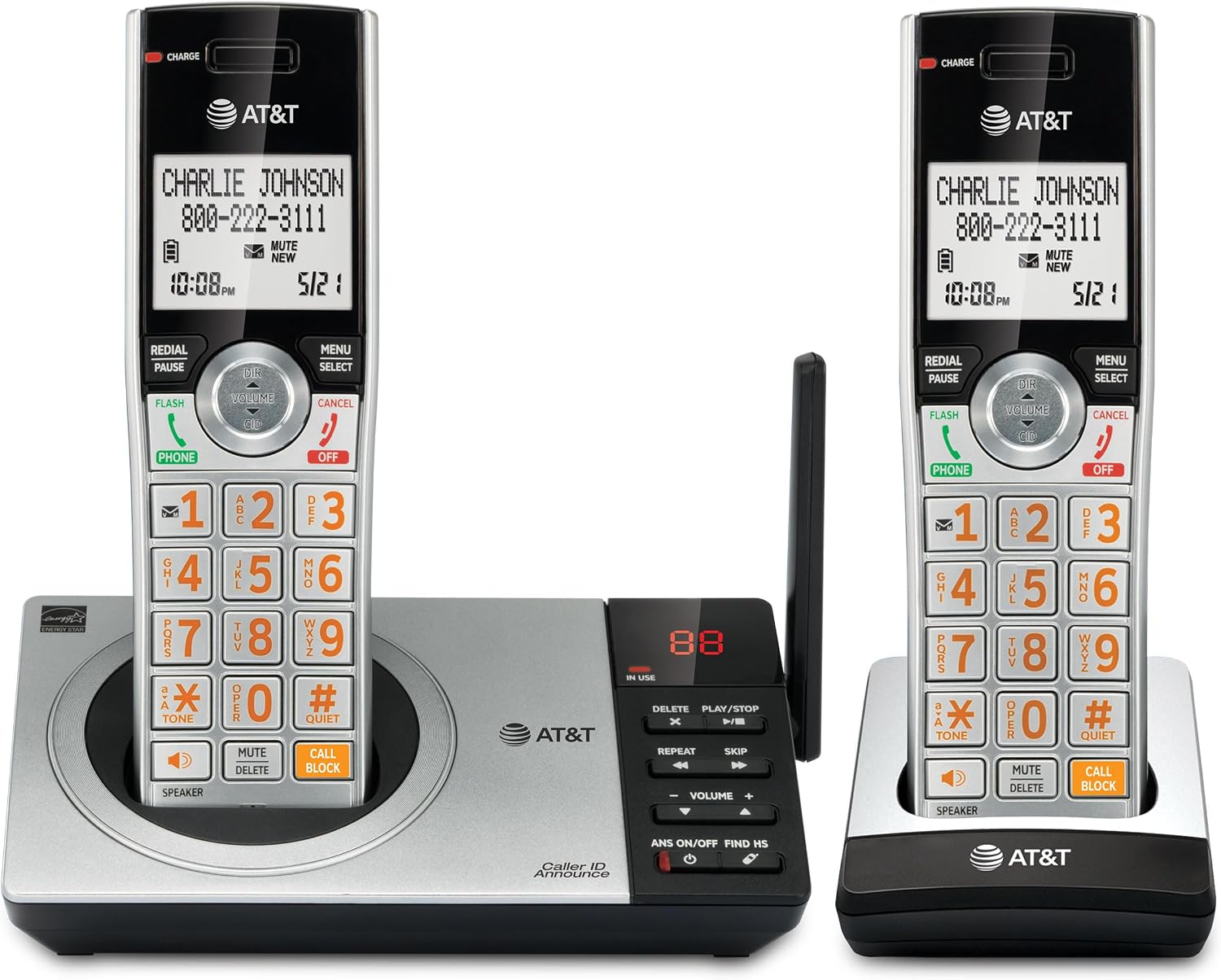 AT&T DECT 6.0 Expandable Cordless Phone with Answering System, Silver/Black with 3 Handsets