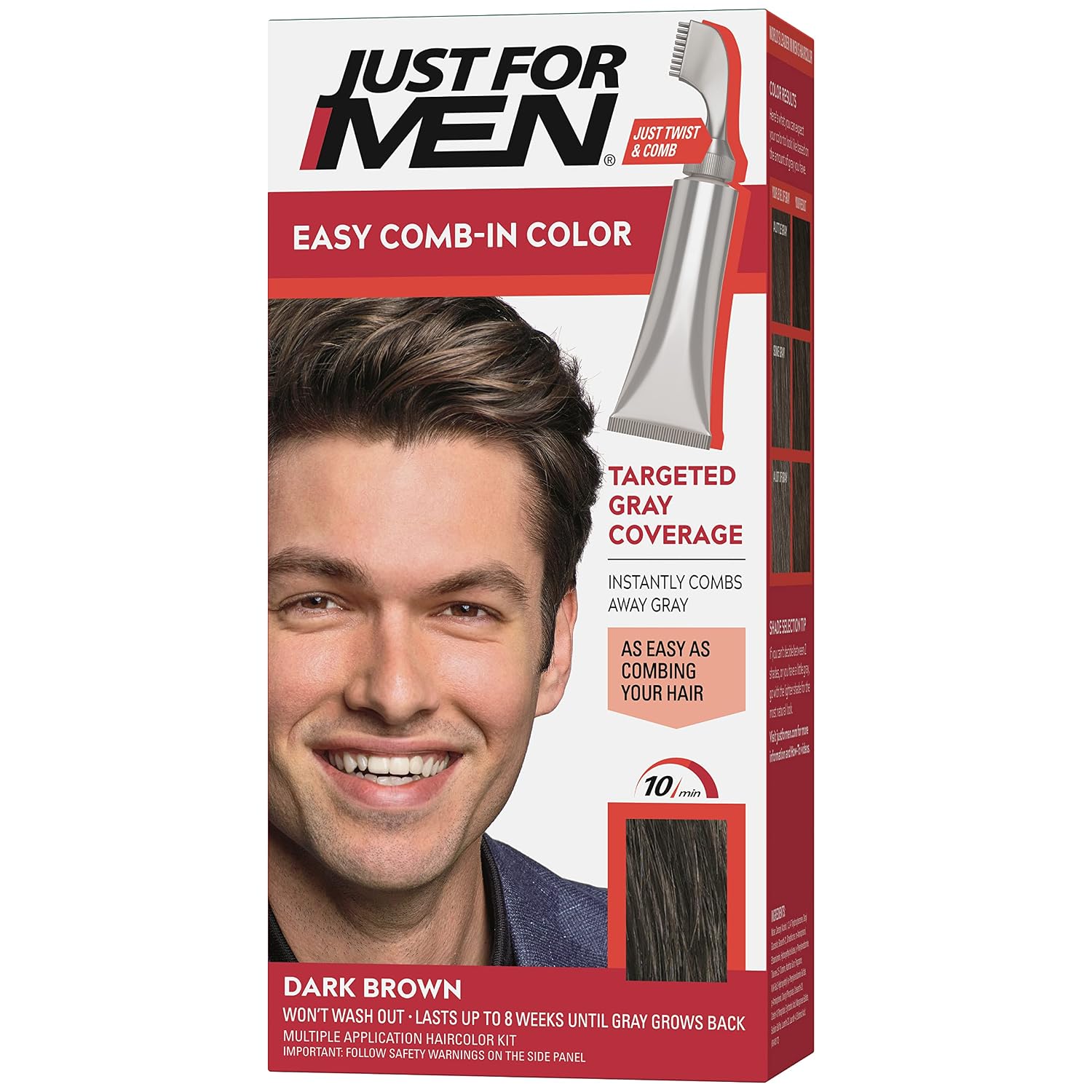 JUST FOR MEN Easy Comb-In Color, No-Mix, Light-Medium Brown A-30 (1 Pack) | Easy Comb-In Color light-medium brown no-mix formula instantly combs away gray. Targeted gray coverage. Easy application.