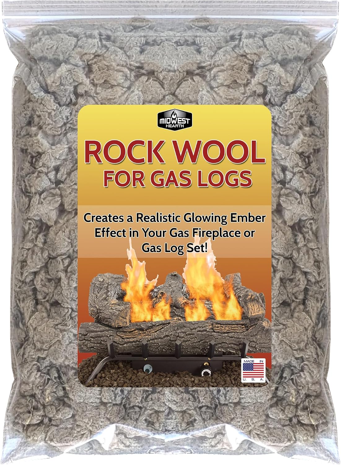 Midwest Hearth Rock Wool for Gas Logs – 6 oz | Glowing Embers Effect for Gas Fireplace and Gas Log Sets | Vented and Unvented Compatible | Made in