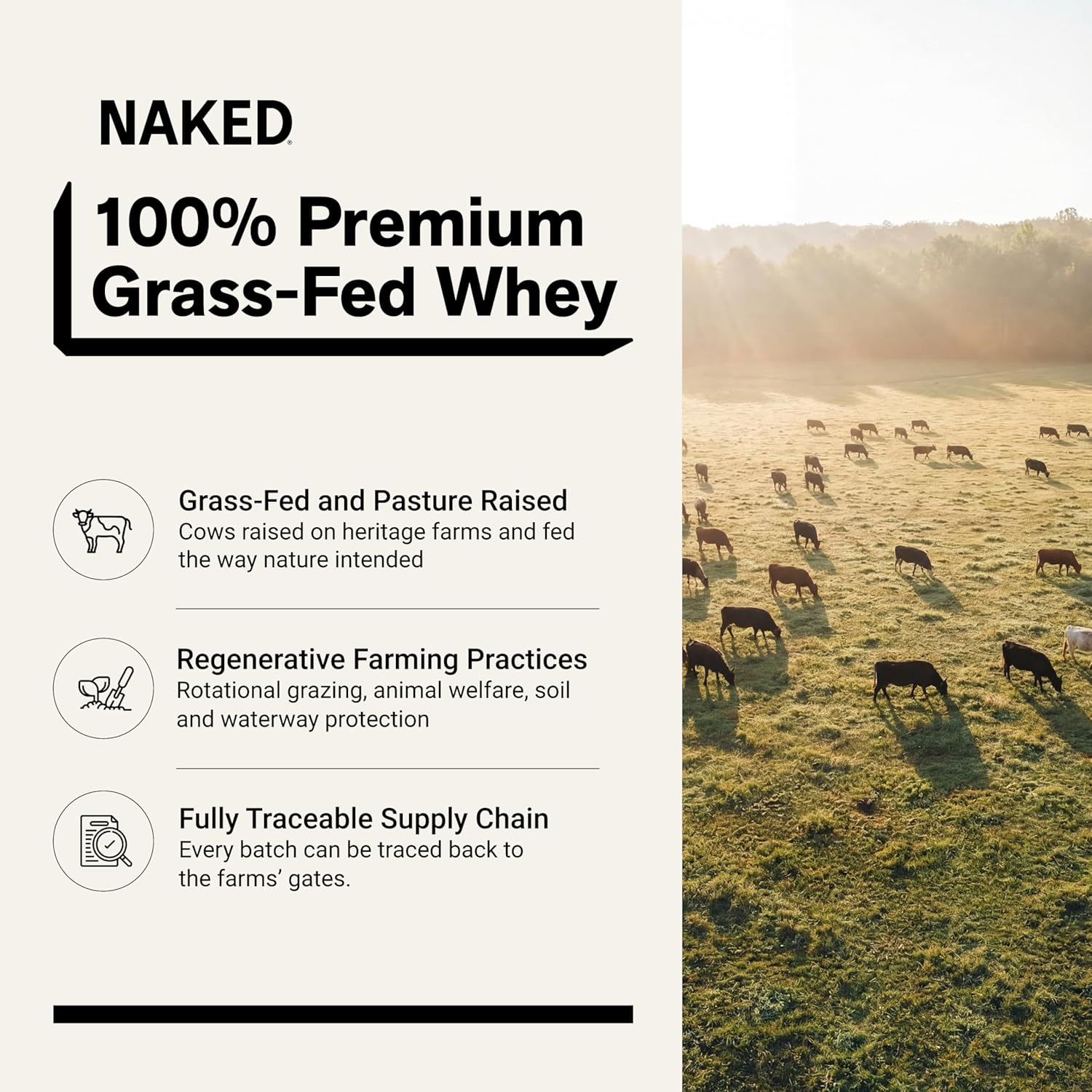 NAKED Whey 5LB 100% Grass Fed Unflavored Whey Protein Powder - Only 1 Ingredient, NSF Certified, Undenatured, Gluten Free, Soy Free, Promote Muscle Growth and Recovery - 76 Servings