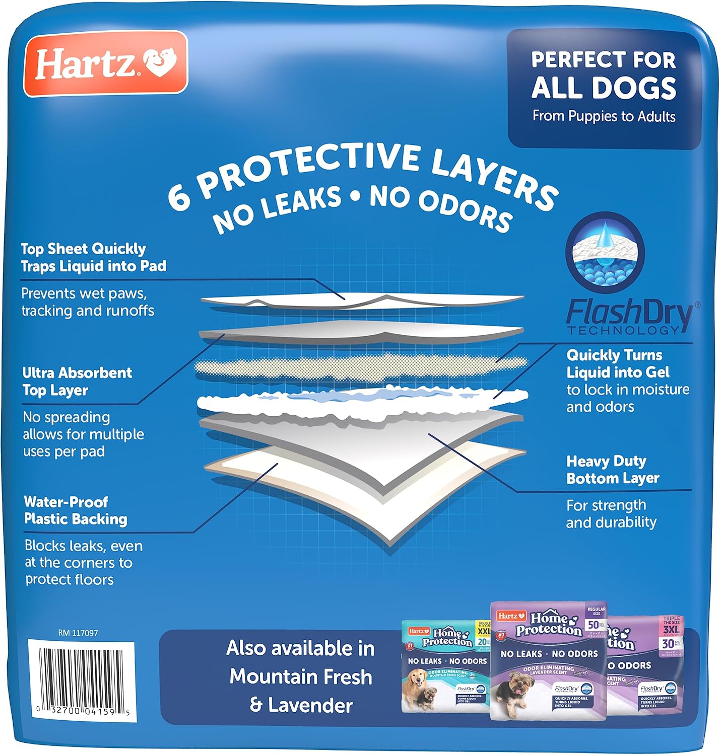 Hartz Home Protection Super Absorbent Odor Eliminating No Leaks Dog Pads, 50 Count