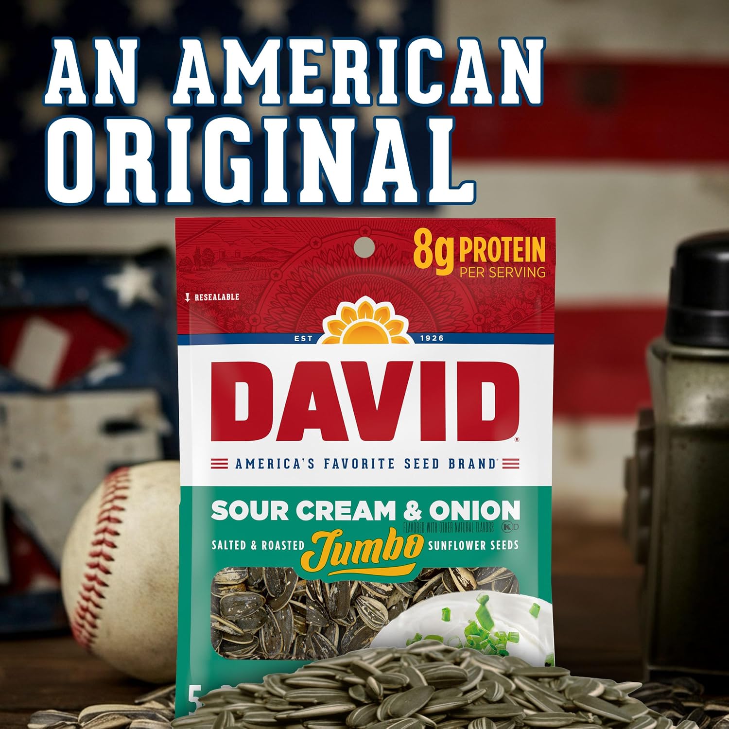 DAVID SEEDS Roasted and Salted Original Jumbo Sunflower Seeds, Keto Friendly, 5.25 Oz, 12 Pack