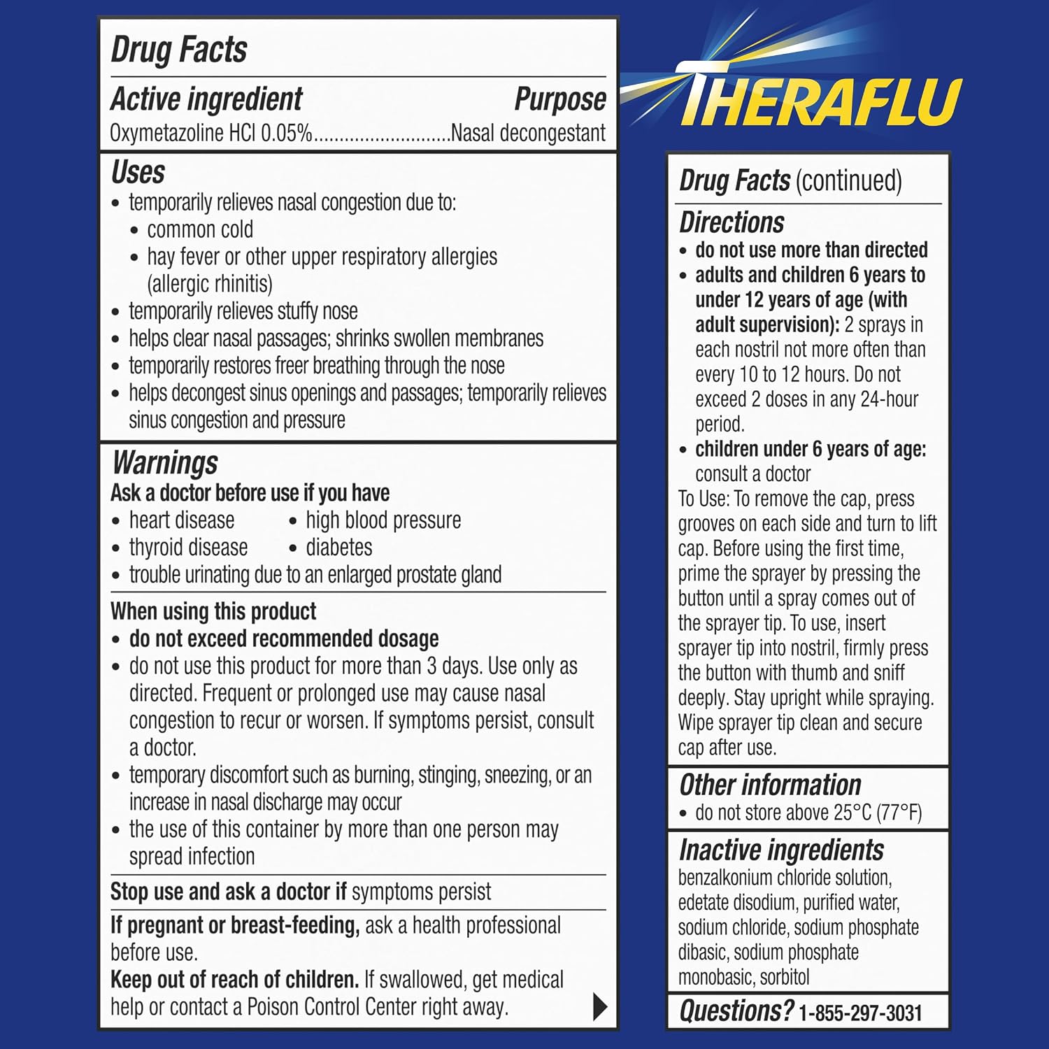 Theraflu Severe Congestion Relief Nasal Mist, 0.34 fl oz | Oxymetazoline HCI 0.05% Nasal Decongestant, 12-Hour Cold & Allergy Relief Congestion Relief