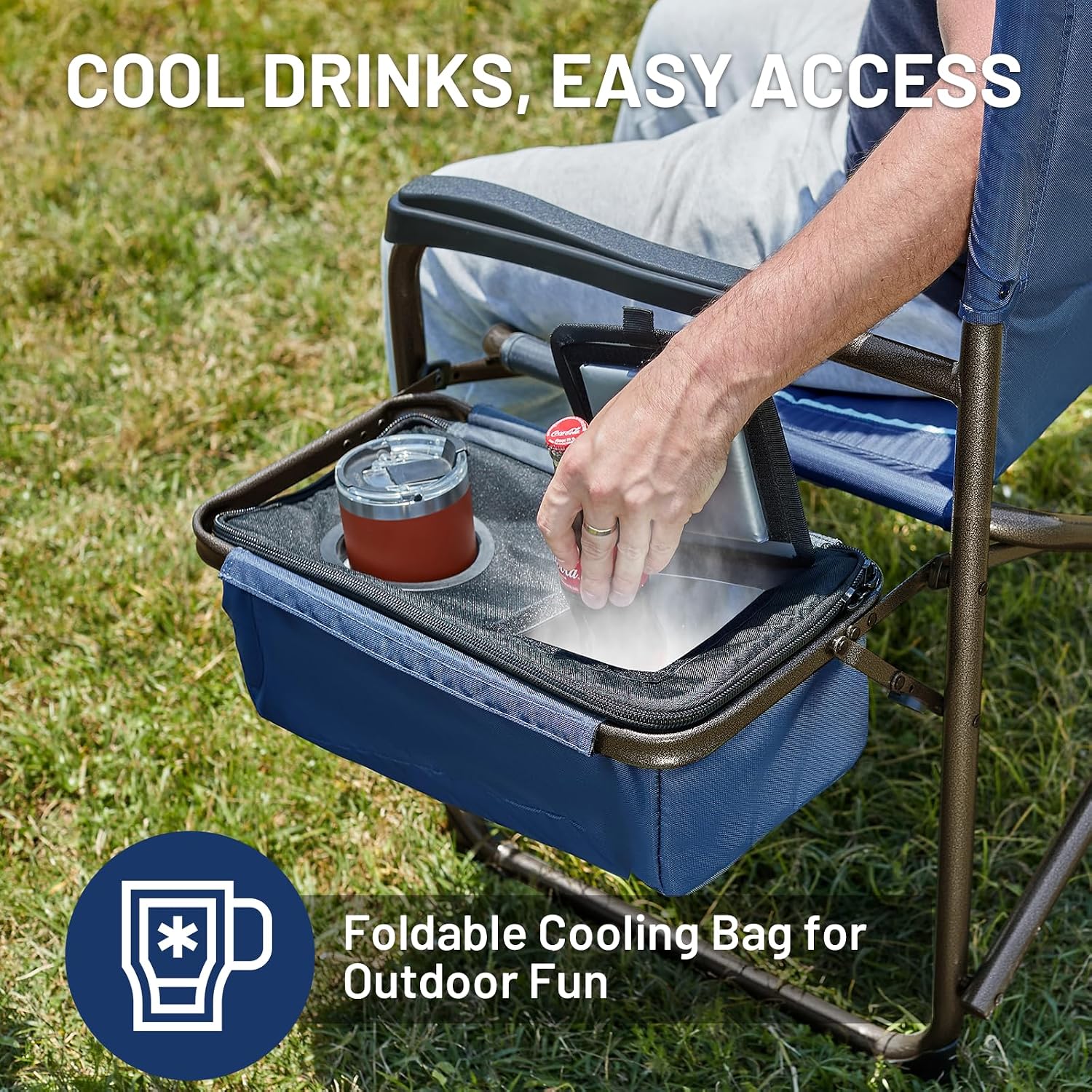 Timber Ridge XXL Oversized Directors Chair 600lbs - Heavy Duty Camping Chair with Cooler Bag & Table, Portable Folding Chair with Wide Seat for Tailgating, Patio, Outdoor - Grey