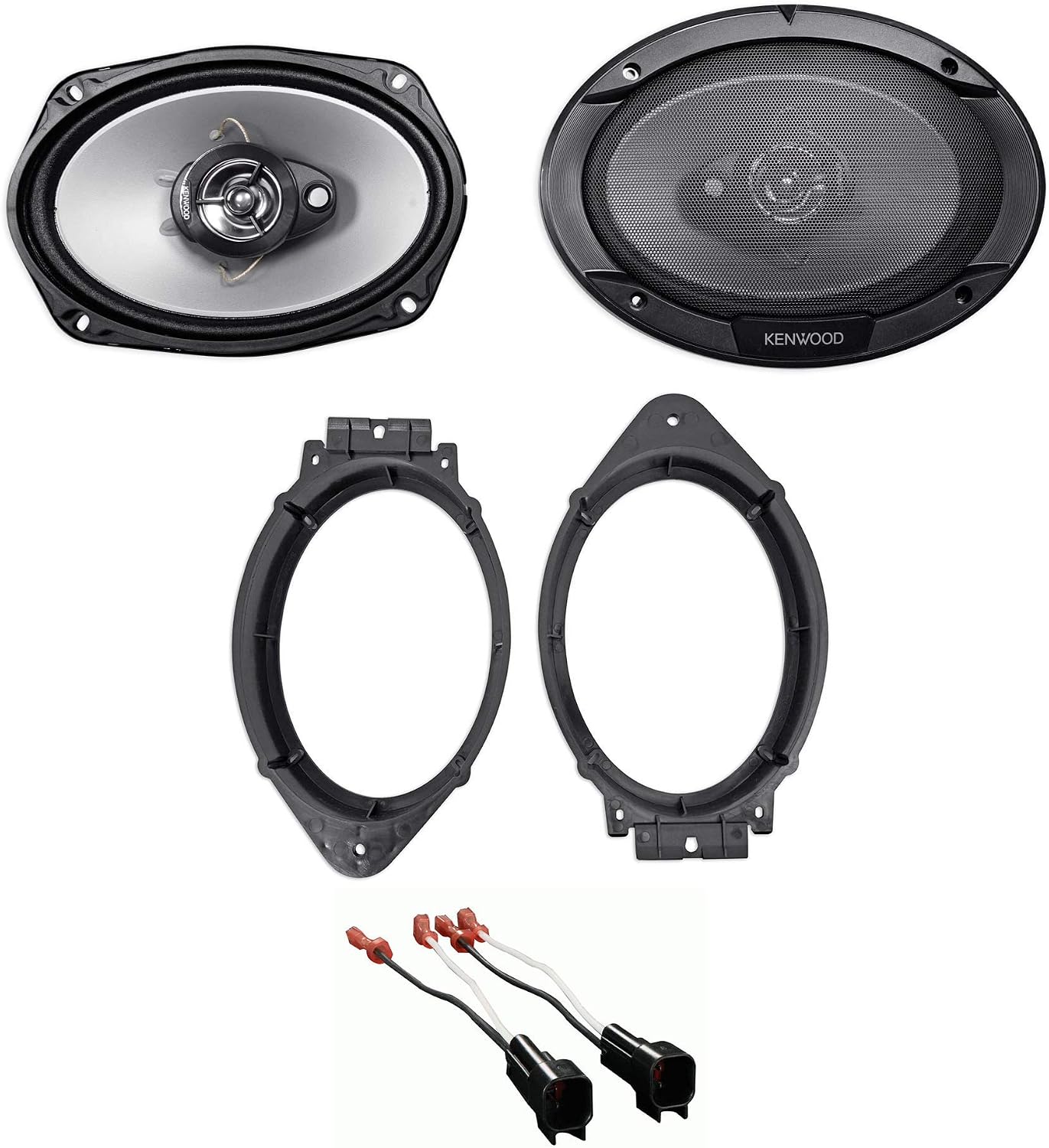 Kenwood KFC-6966S 800 Watt 6x9" 3-Way Car Stereo Speakers Bundle With METRA 82-3004 6x9" Speaker Adapter Bracket Plate & METRA 72-5600 Speaker Wire