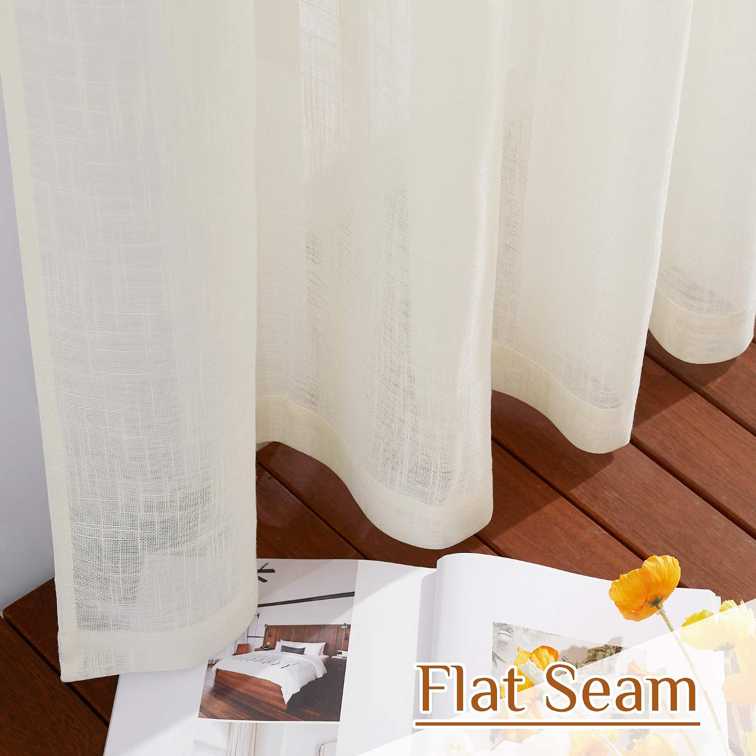 NICETOWN Linen Curtains White Semi Sheer 72 inch Long for Windows, Privacy with Light Filtering Grommet Top Window Treatments for Bedroom/Living Room